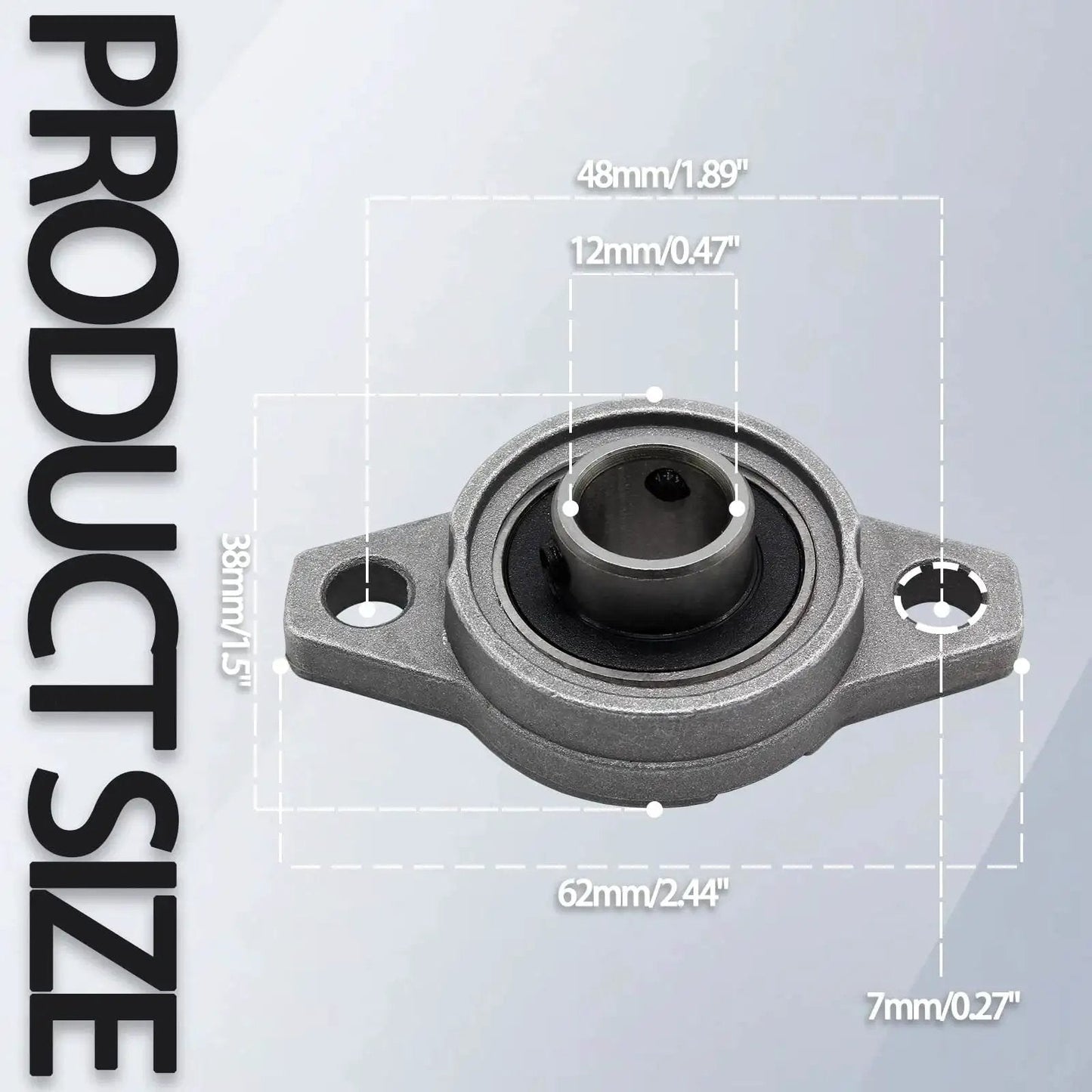 Image showing a Four Pack Pillow Block Bearings With 12mm Bore Self Aligning Flange Mounted Zinc Alloy KFL001, dimensions included.