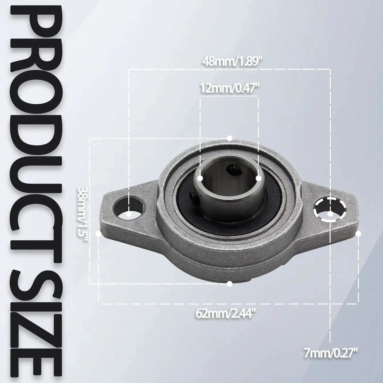 Image showing a Four Pack Pillow Block Bearings With 12mm Bore Self Aligning Flange Mounted Zinc Alloy KFL001, dimensions included.