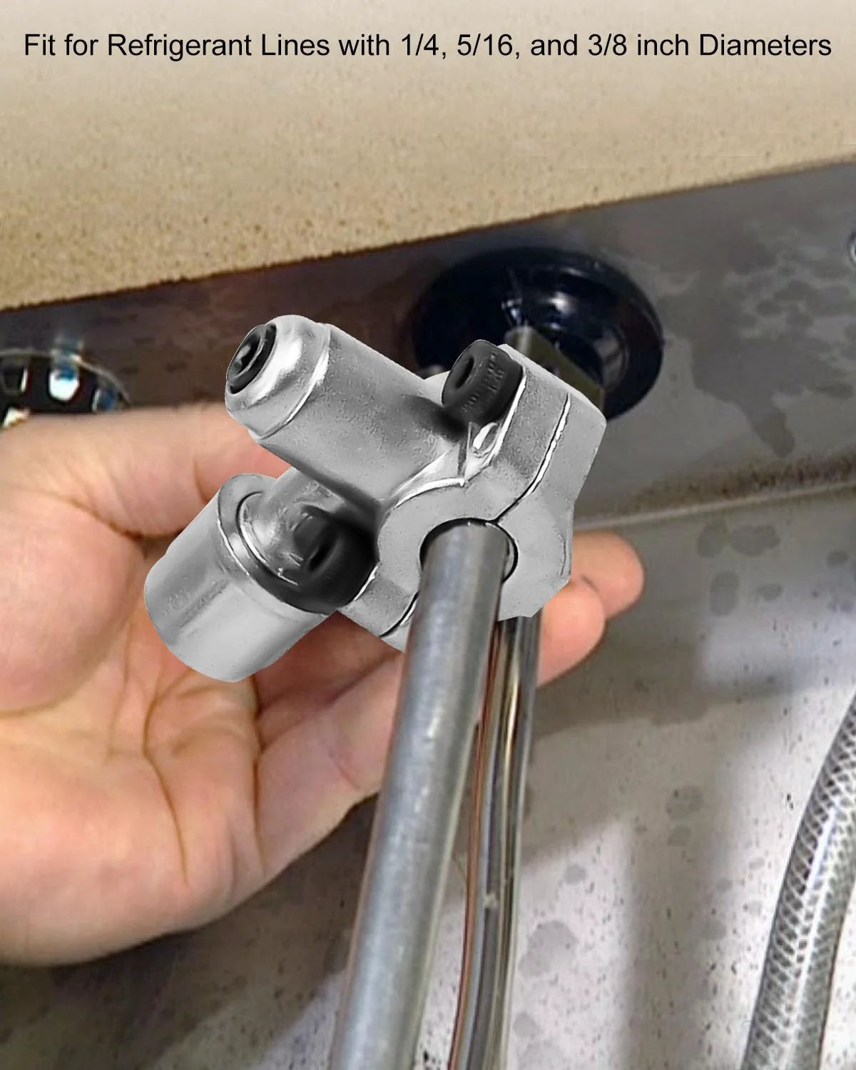 Installed 10 pack bullet piercing refrigerator line tap valve for quick leak free connection on 3/8 inch refrigerant line