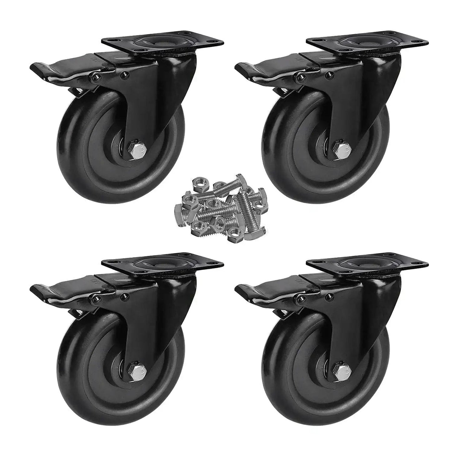 5 Inch Heavy Duty Caster Wheels No Noise Swivel Plate Casters With Brake Lock Top Plate For Tables Cabinets Shelves And Industrial Trailers