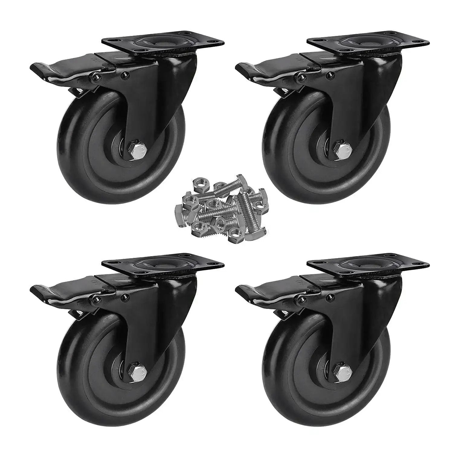 5 Inch Heavy Duty Caster Wheels No Noise Swivel Plate Casters With Brake Lock Top Plate For Tables Cabinets Shelves And Industrial Trailers