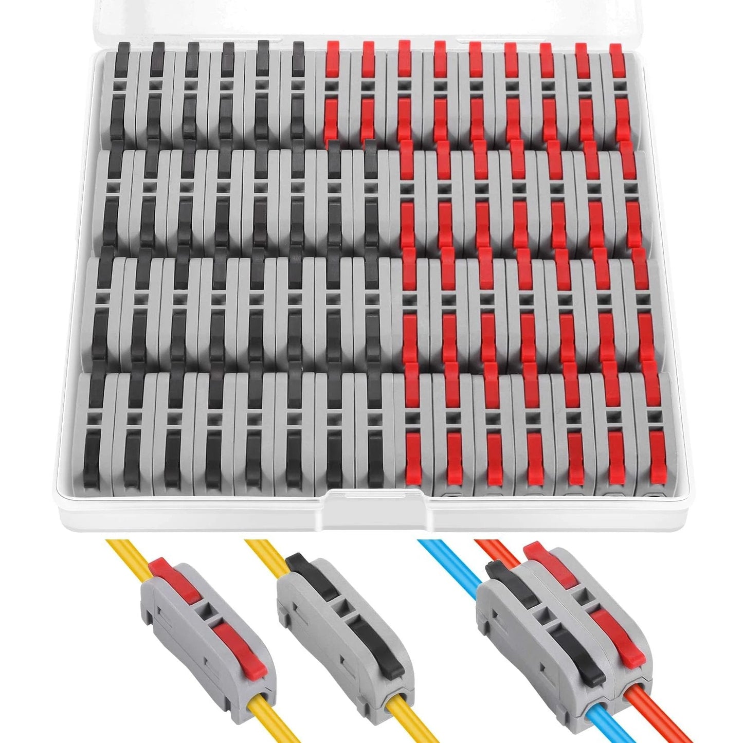 60 Pcs XHF Black Red Lever Wire Connectors For 28-12 AWG Inline Splices, Compact Reusable Electrical Wire Terminals, Two Way Nut Safe And Easy SPL 1 Ideal For Automotive Electronics And Home Wiring Projects, Quick Connect Tool Free Durable Plastic