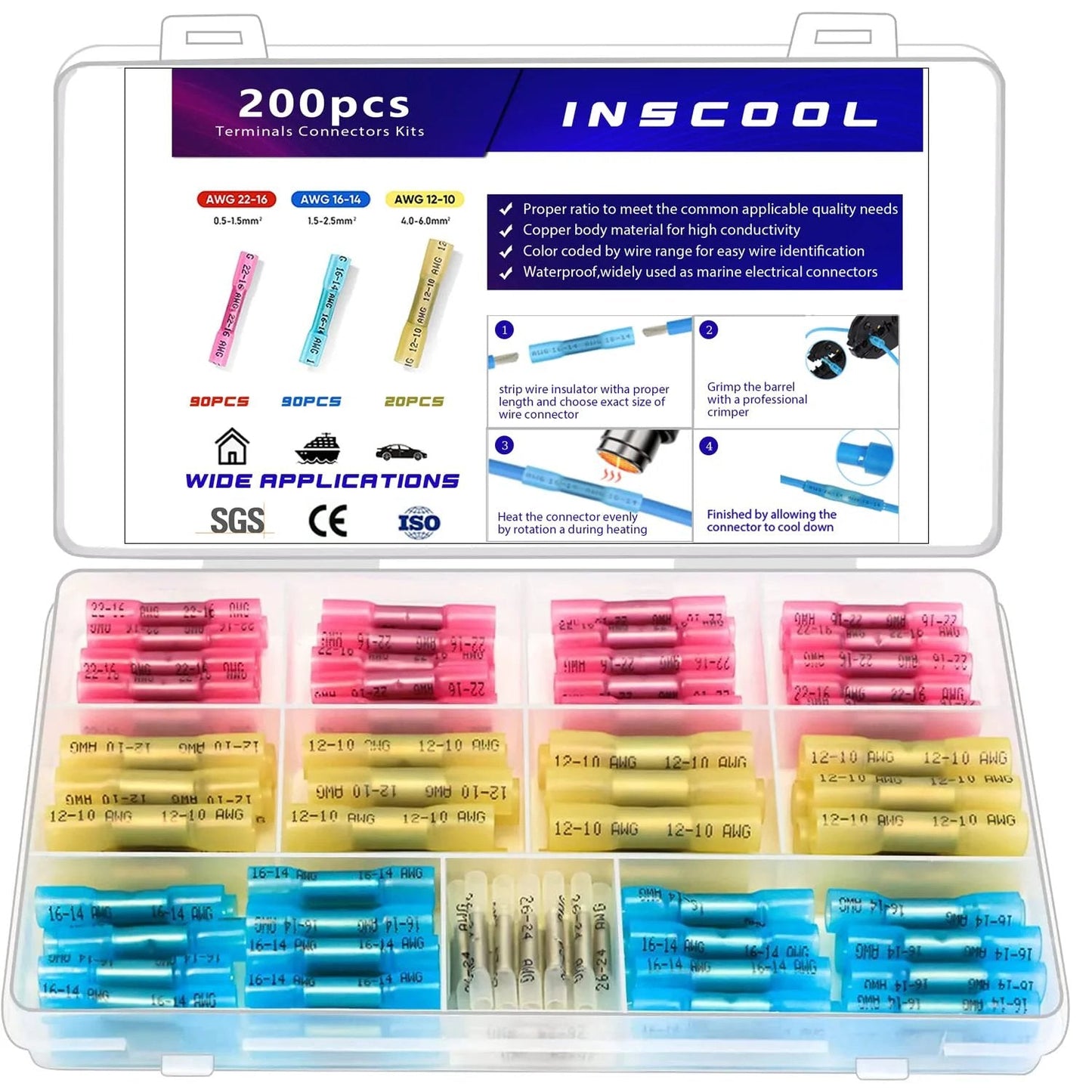 Heat Shrink Butt Connector Pack 200 Pieces Waterproof Crimp Electrical Wire Connectors For Automotive Marine And Home Wiring No Fuss Repair And Maintenance Durable Tinned Copper Pro Grade Butt Splice Terminals