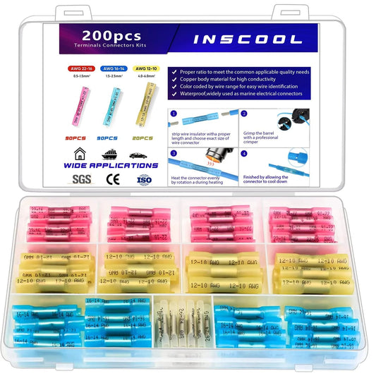 Heat Shrink Butt Connector Pack 200 Pieces Waterproof Crimp Electrical Wire Connectors For Automotive Marine And Home Wiring No Fuss Repair And Maintenance Durable Tinned Copper Pro Grade Butt Splice Terminals
