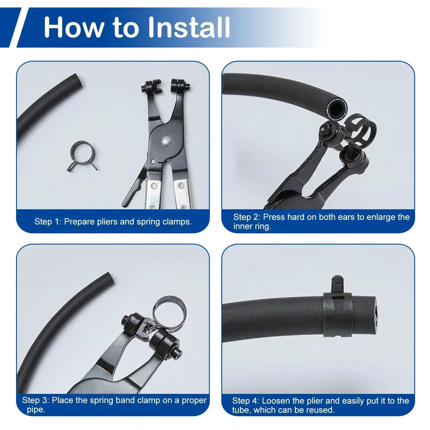 Installation steps for 5Pcs 0.91 Inch ID Spring Band Hose Clamps Black For 1 Inch OD Fuel Line Silicone Vacuum Hose Pipe Air Hose