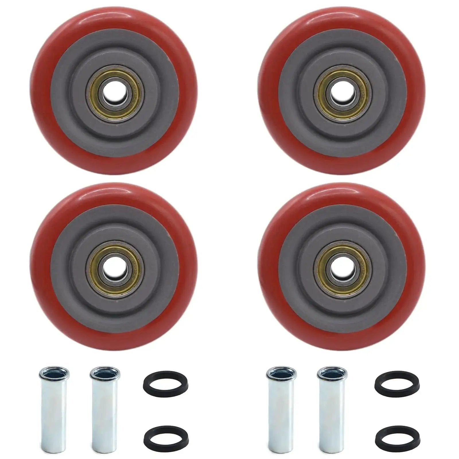 3.5 Inch PU Plate Caster Wheels Set For Push Carts And Platform Trucks, Heavy Duty 4 Pack With Bearings And Repair Kits visible.