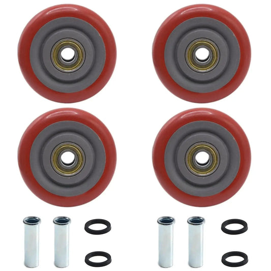 3.5 Inch PU Plate Caster Wheels Set For Push Carts And Platform Trucks, Heavy Duty 4 Pack With Bearings And Repair Kits visible.
