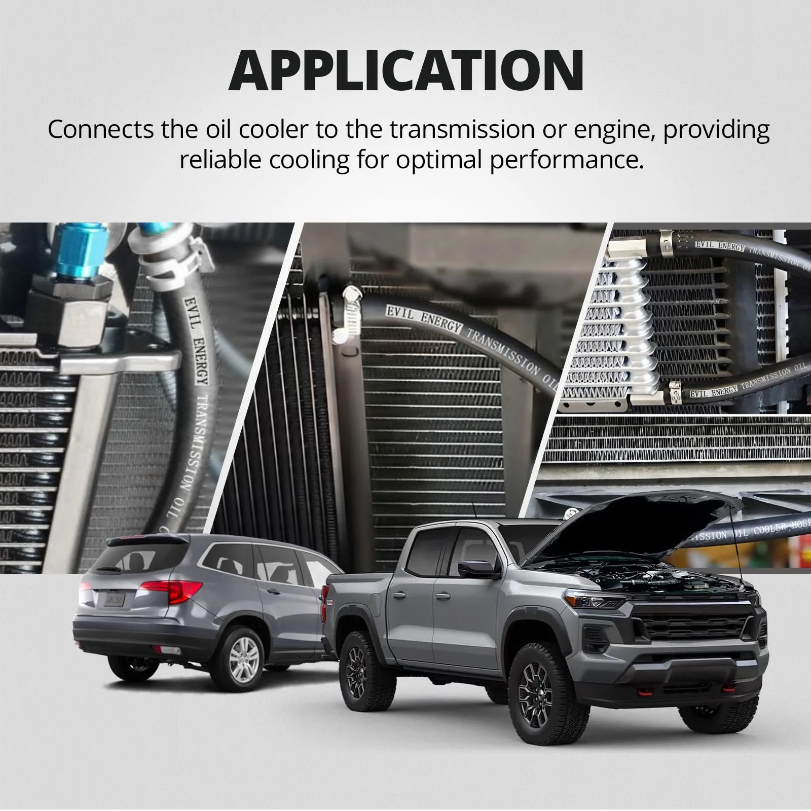 Durable 3 Eighth Inch ID Transmission Hose connected in vehicle engine bays for oil and hydraulic fluid, SAE J1532 compatible.