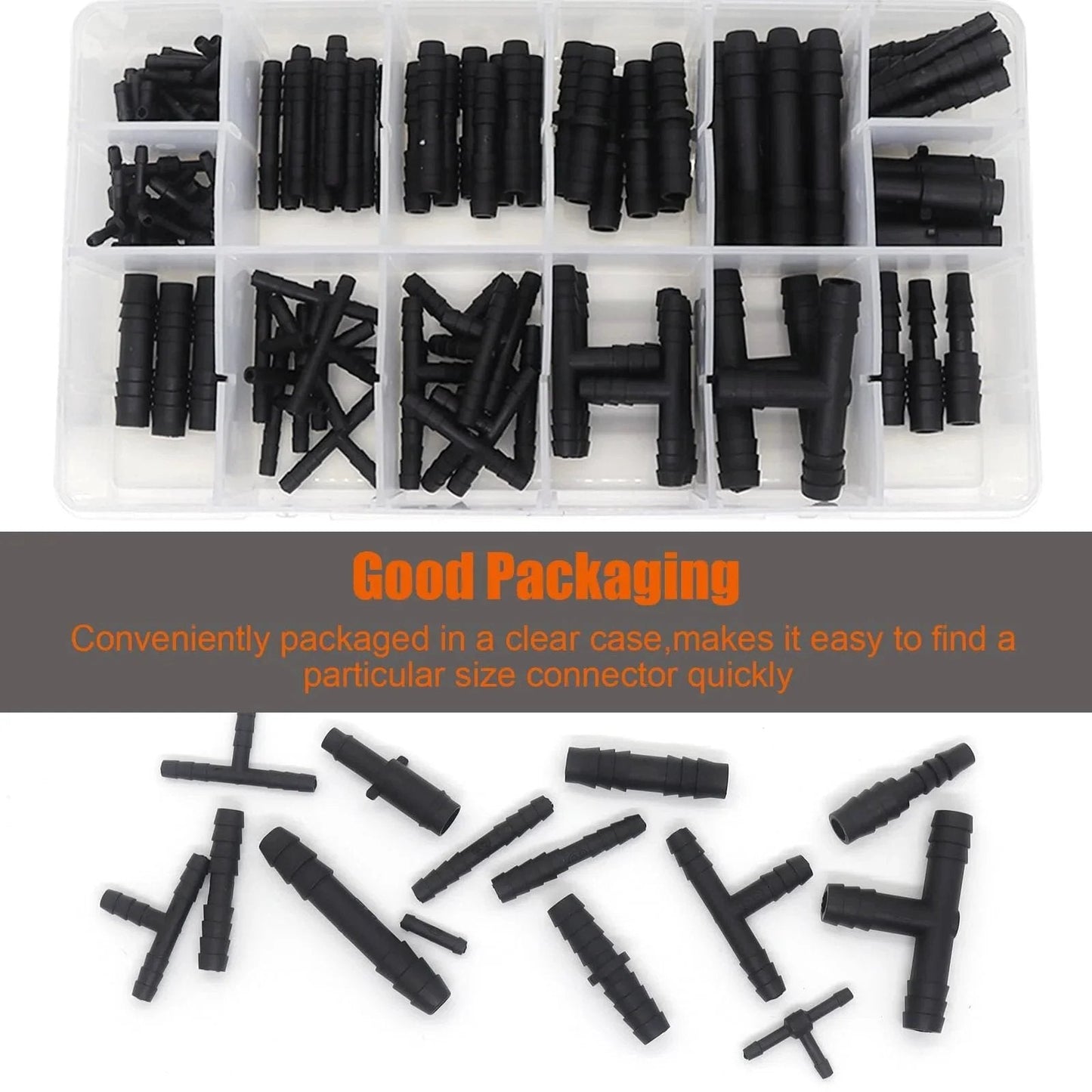 Pro Grade Nylon Black Vacuum Hose Connector Kit For Cars 119-Piece Heat Resistant To 240C 460F 14 Sizes in Clear Box
