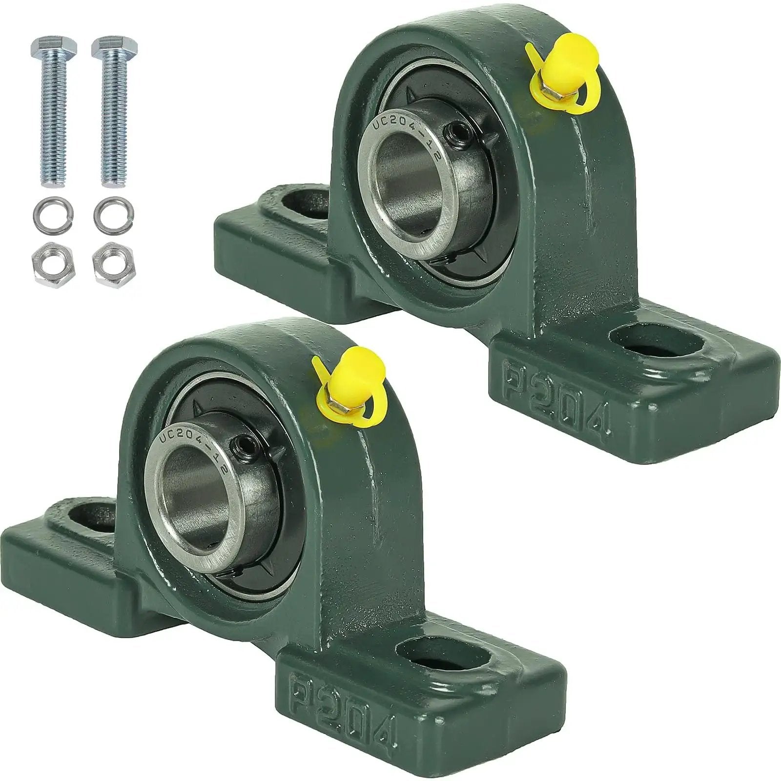 Two Pack Mounted Pillow Block Bearing With Three Quarter Inch Bore And Solid Cast Iron Base Self Aligning Bearing Steel Insert For Heavy Duty Machinery AR-PRO UCP204 12 UCP204-12 For Conveyors And General Purpose Equipment.