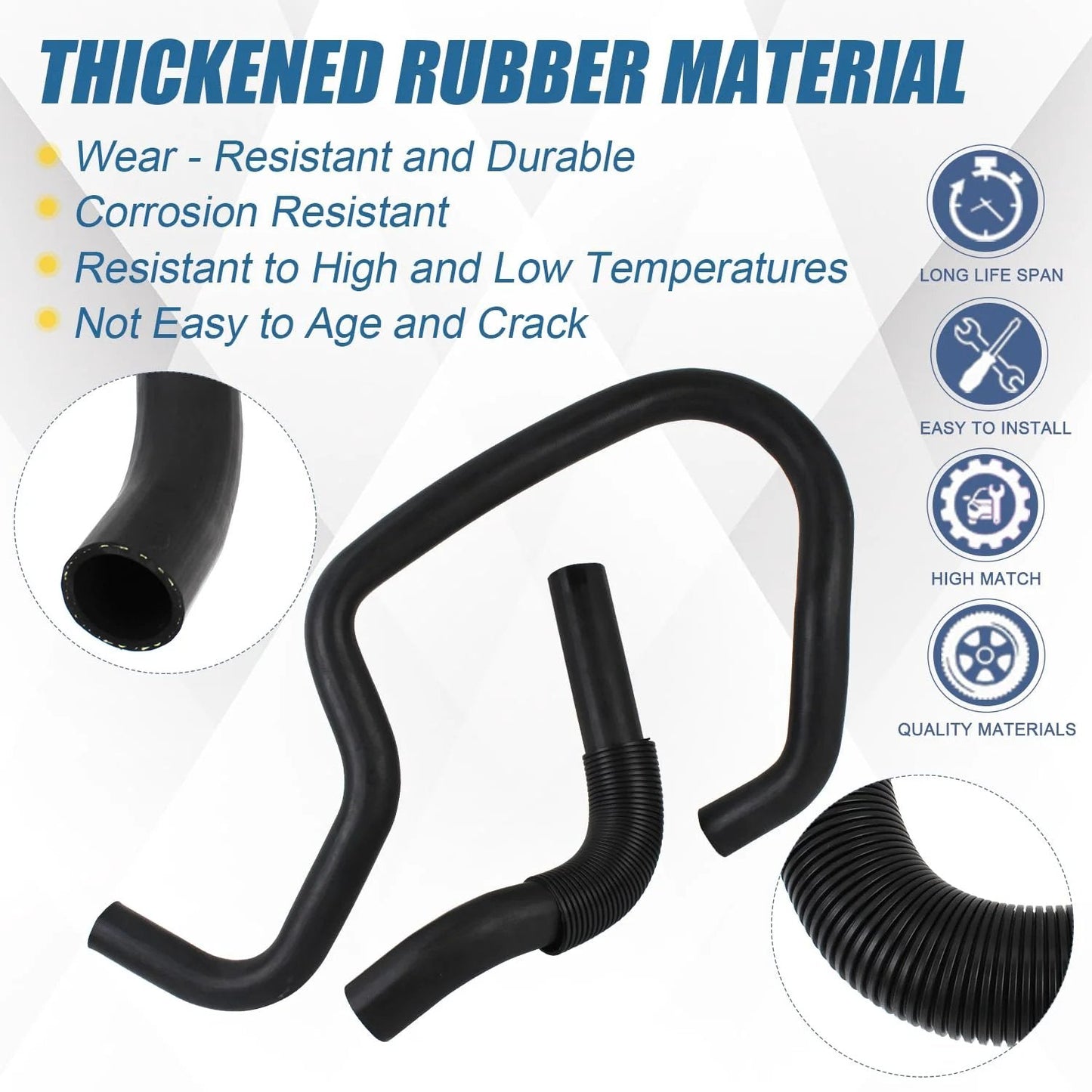 Engine Upper And Lower Radiator Coolant Hose Kit By Cool Star For Cadillac Escalade GMC Yukon Chevy Silverado Suburban 2007 To 2014 Replaces 22827731 22827735 Direct Fit Replacement For Durable Performance shown with thickened rubber material and durability features.