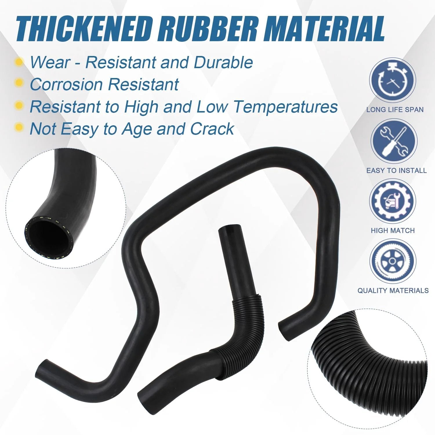 Engine Upper And Lower Radiator Coolant Hose Kit By Cool Star For Cadillac Escalade GMC Yukon Chevy Silverado Suburban 2007 To 2014 Replaces 22827731 22827735 Direct Fit Replacement For Durable Performance shown with thickened rubber material and durability features.