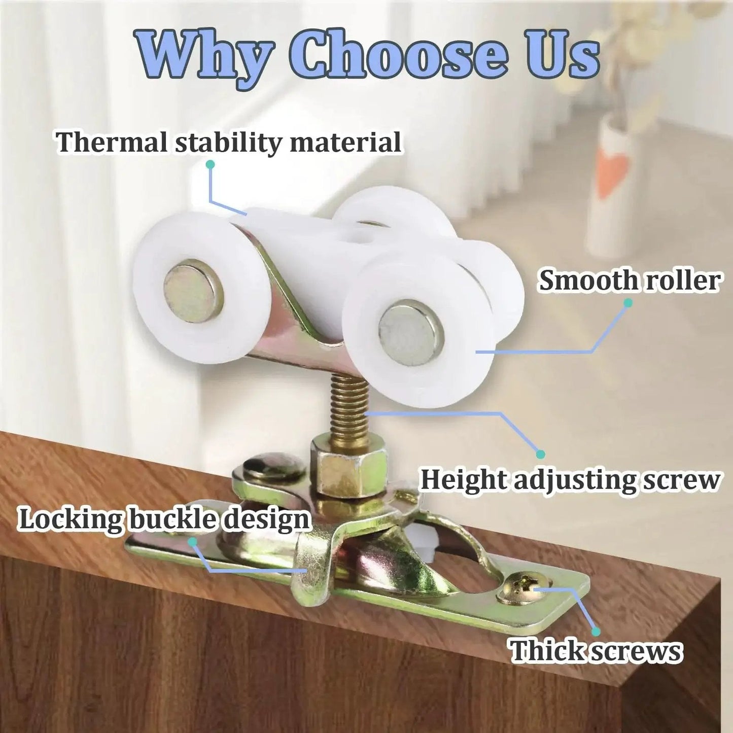 4Pcs Sliding Pocket Door Rollers Assembly For Hardware Kit Replacement With Top Hanger Ideal For Bypass And Closet Doors
