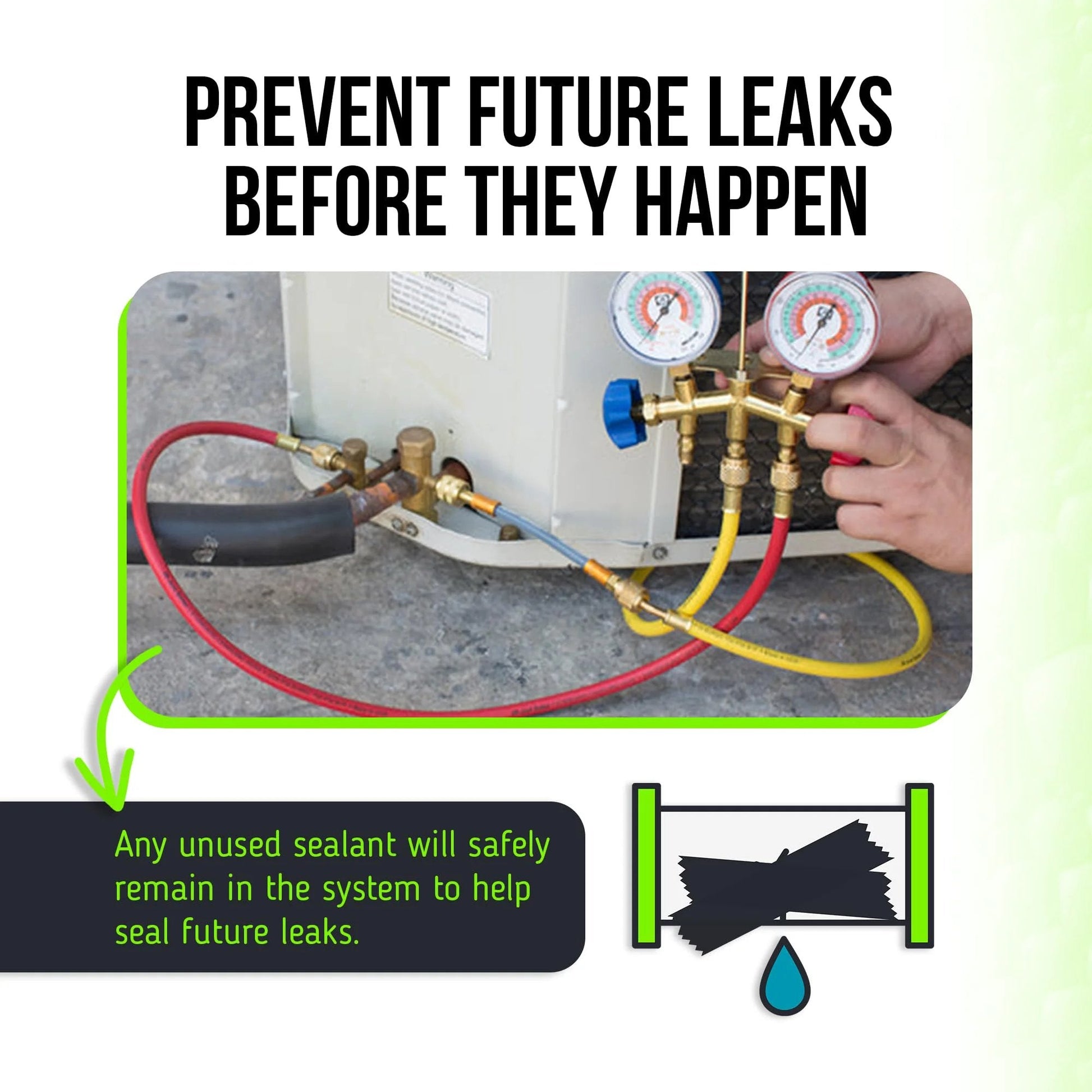 All In One Leak Sealer For HVAC Systems Up To 5 Tons With Moisture Remover And UV Dye 3 In 1 Direct Inject Formula Installed