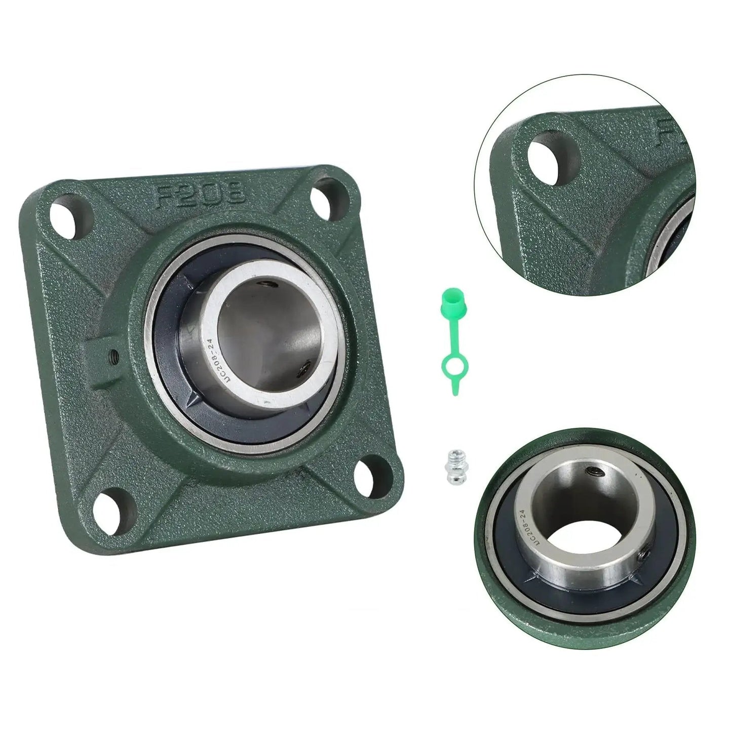 Pillow Block Bearing Kit UCF20824 Two Pack With Self Aligning Square Flange Four Bolt Mount One And A Half Inch Bore Premium Bearing Steel Durable Construction
