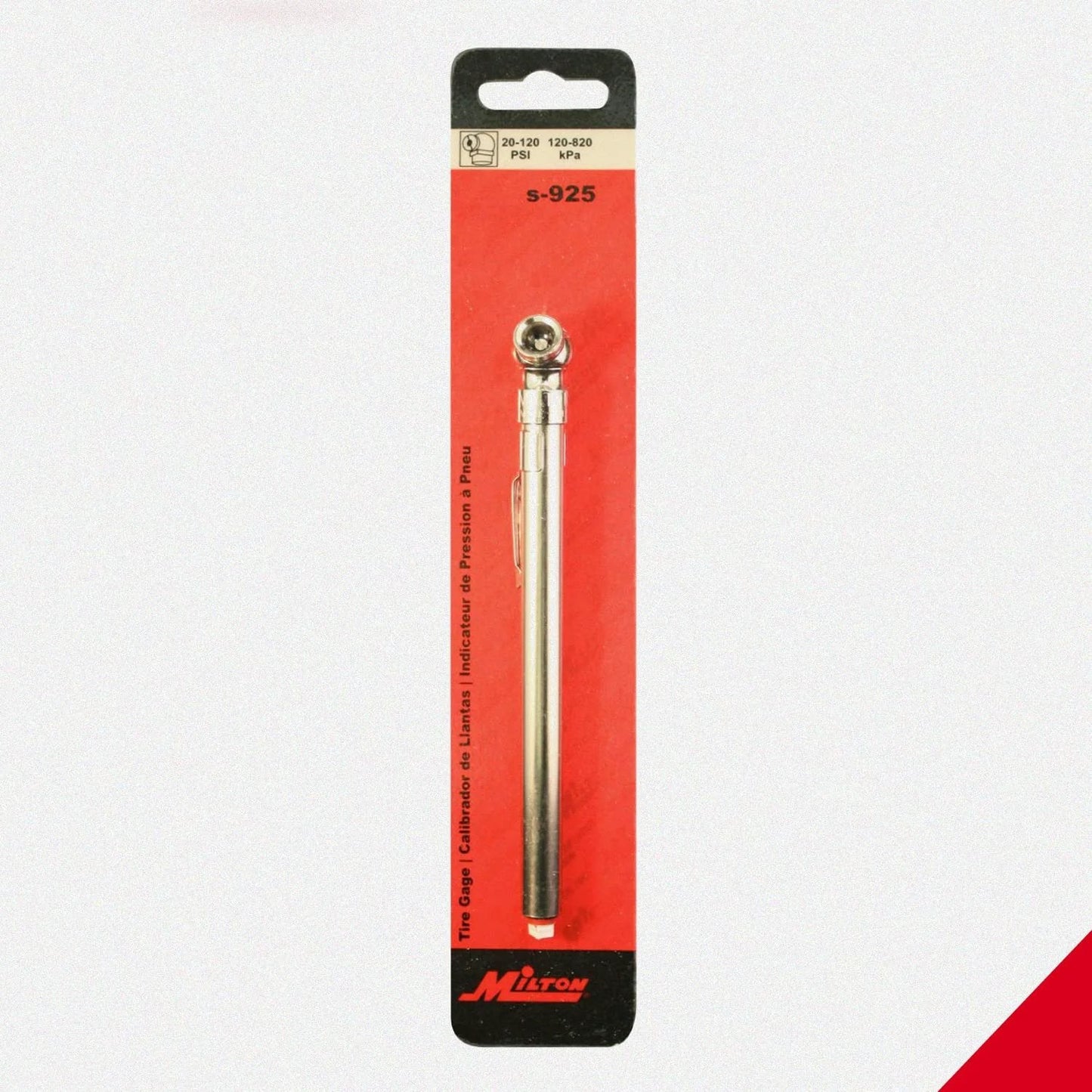 Pencil Tire Pressure Gauge For Trucks, RVs, And Bikes With Built In Deflator Valve, 20 To 120 PSI Range in packaging.