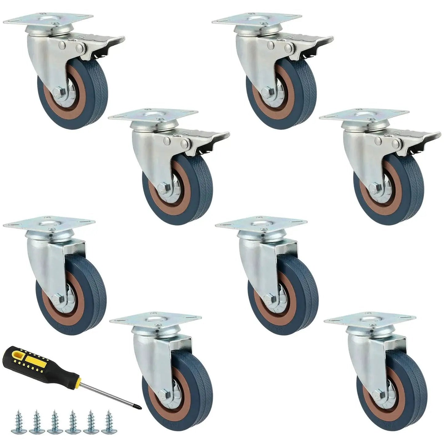 8 Pack 3 Inch Caster Wheels Set With Lock Brake Heavy Duty 880 Lb Capacity Swivel Plate Casters 360 Degree Rotation