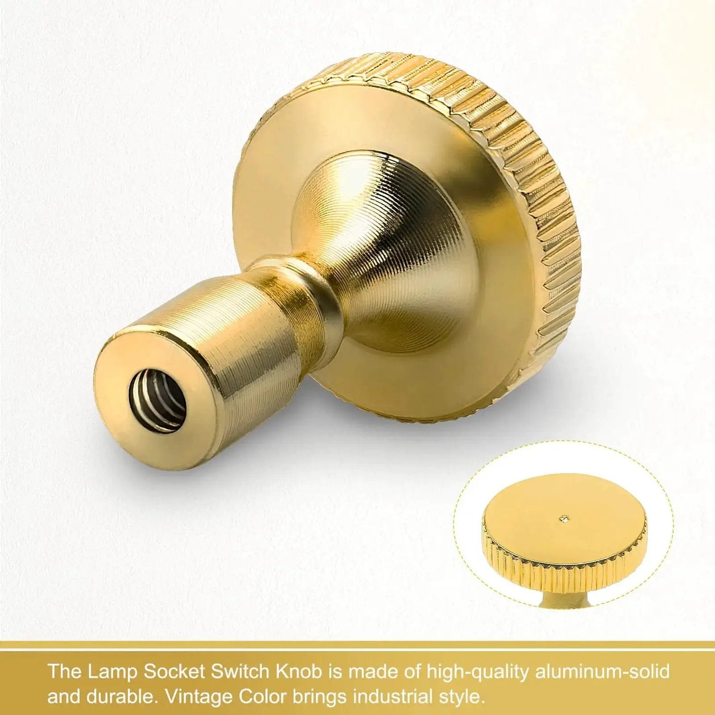 Close-up of a vintage brass lamp switch knob from the Vintage Brass Lamp Switch Knobs Replacement Kit, 4 Pack.