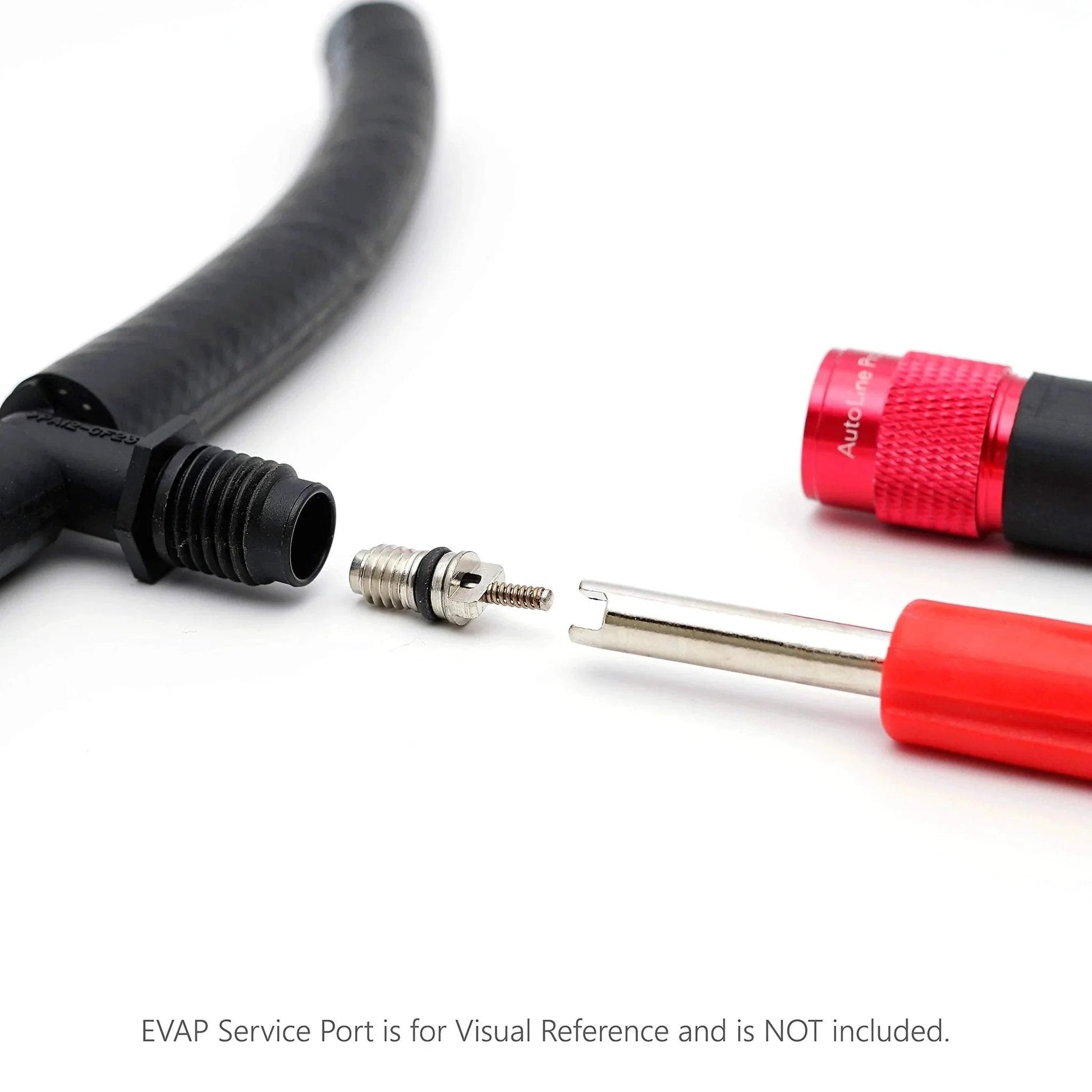 EVAP Service Port Adapter Kit With Schrader Valve Remover Tool For Vacuum Smoke Testers Heavy Duty Connector Set displayed on white background