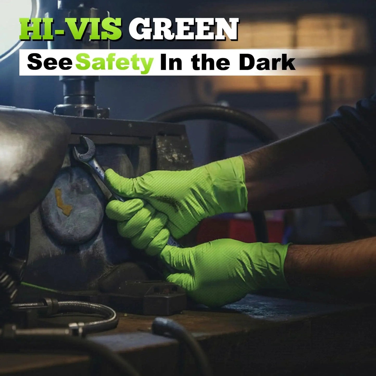 Green Nitrile Gloves 8 Mil Heavy Duty Textured Grip Powder Free Food Safe 100 Ct used for mechanical work