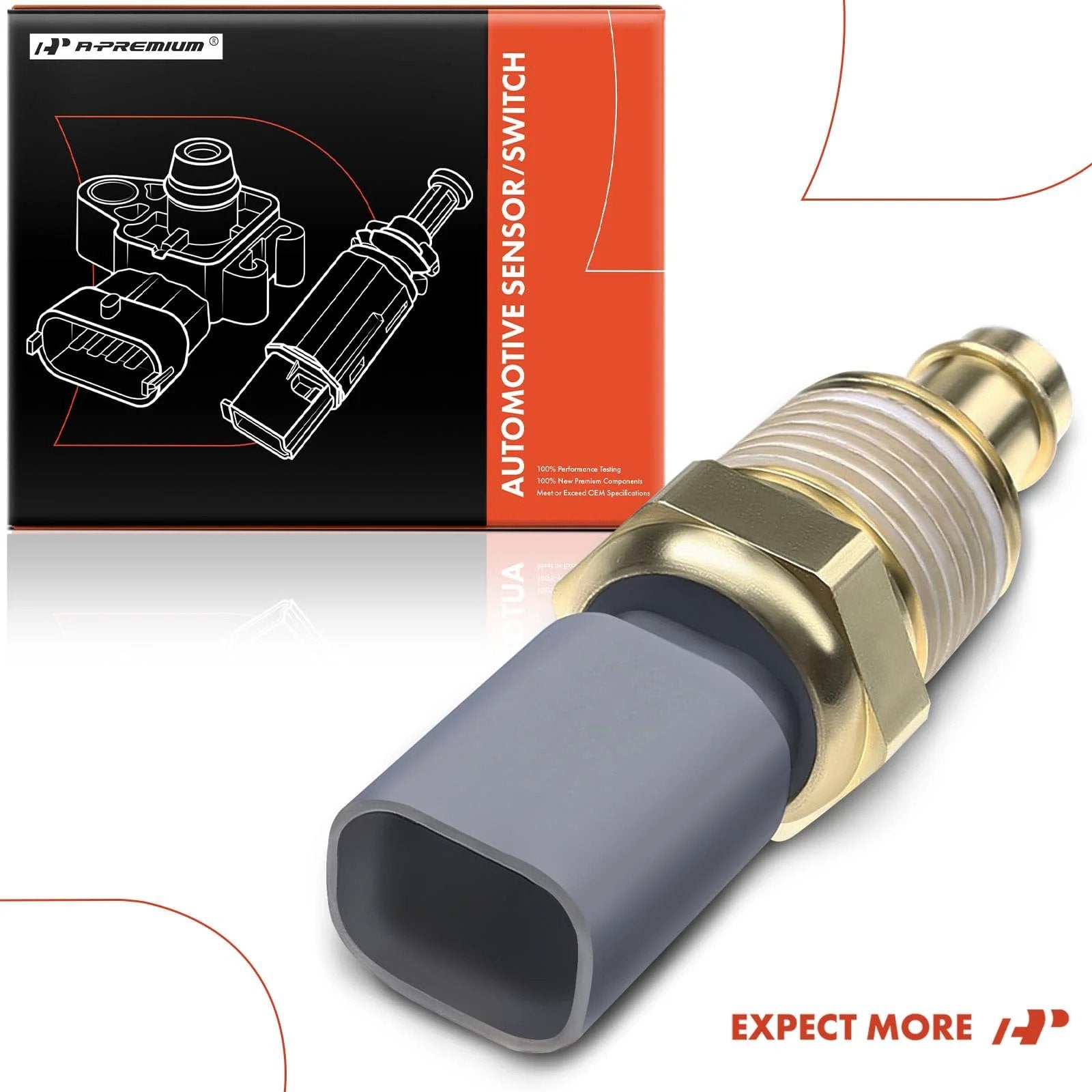 Engine Coolant Temperature Sensor Compatible With Dodge Grand Caravan 08 19 Ram 1500 2500 3500 Challenger Durango Journey Jeep Water Temperature Sensor Replacement By APremium For Chrysler Dodge And Jeep Models shown with packaging