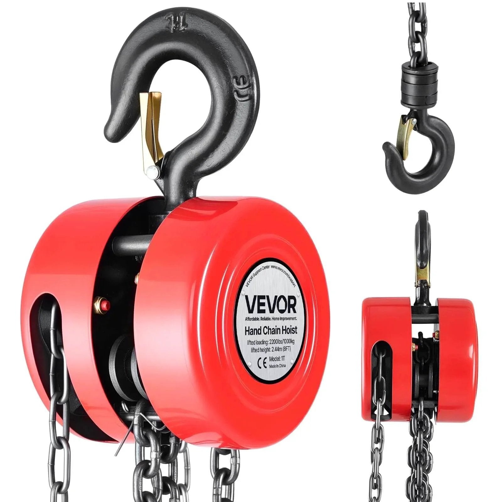 1 Ton Hand Chain Hoist With 8 Ft Lift Galvanized G70 Chain Heavy Duty Pulley Block For Garage And Warehouse close-up view