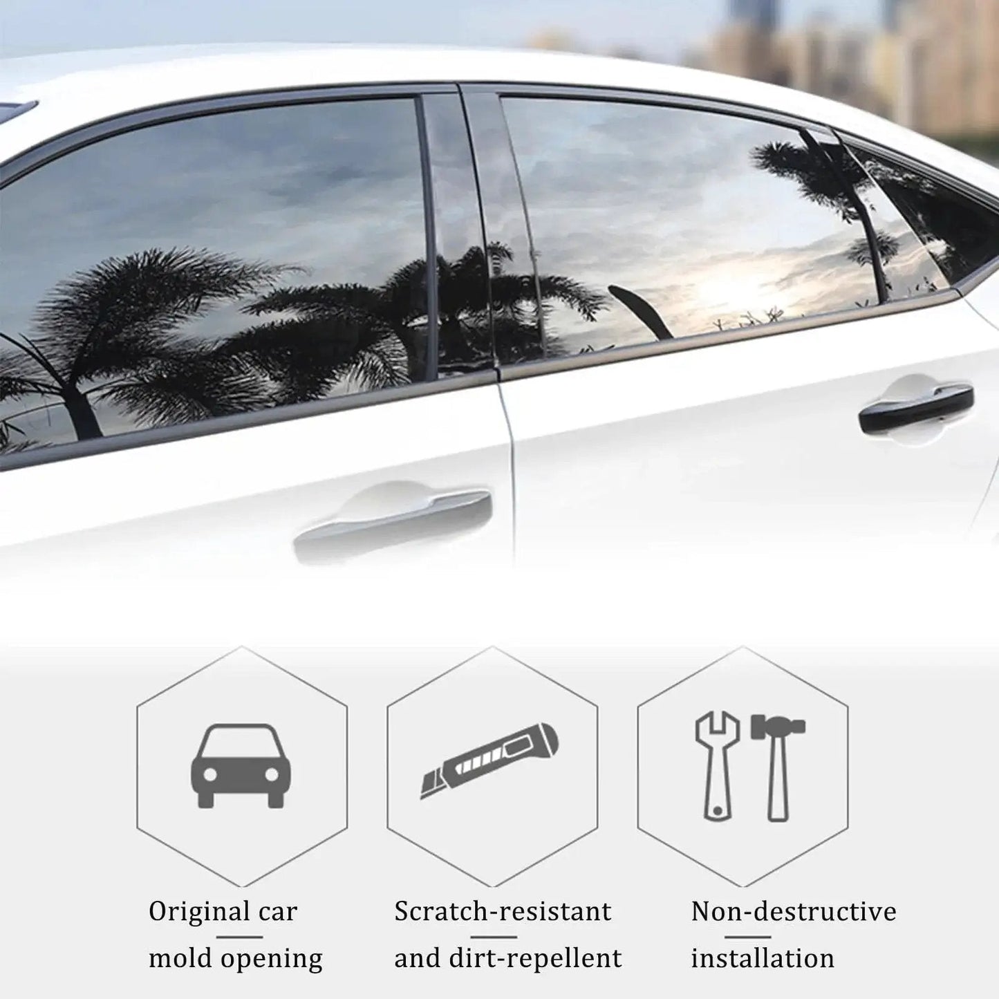 Jeep Cherokee B Pillar Trim Molding 6 Pieces Compatible 2014-2022 PC Durable installed on side of white car