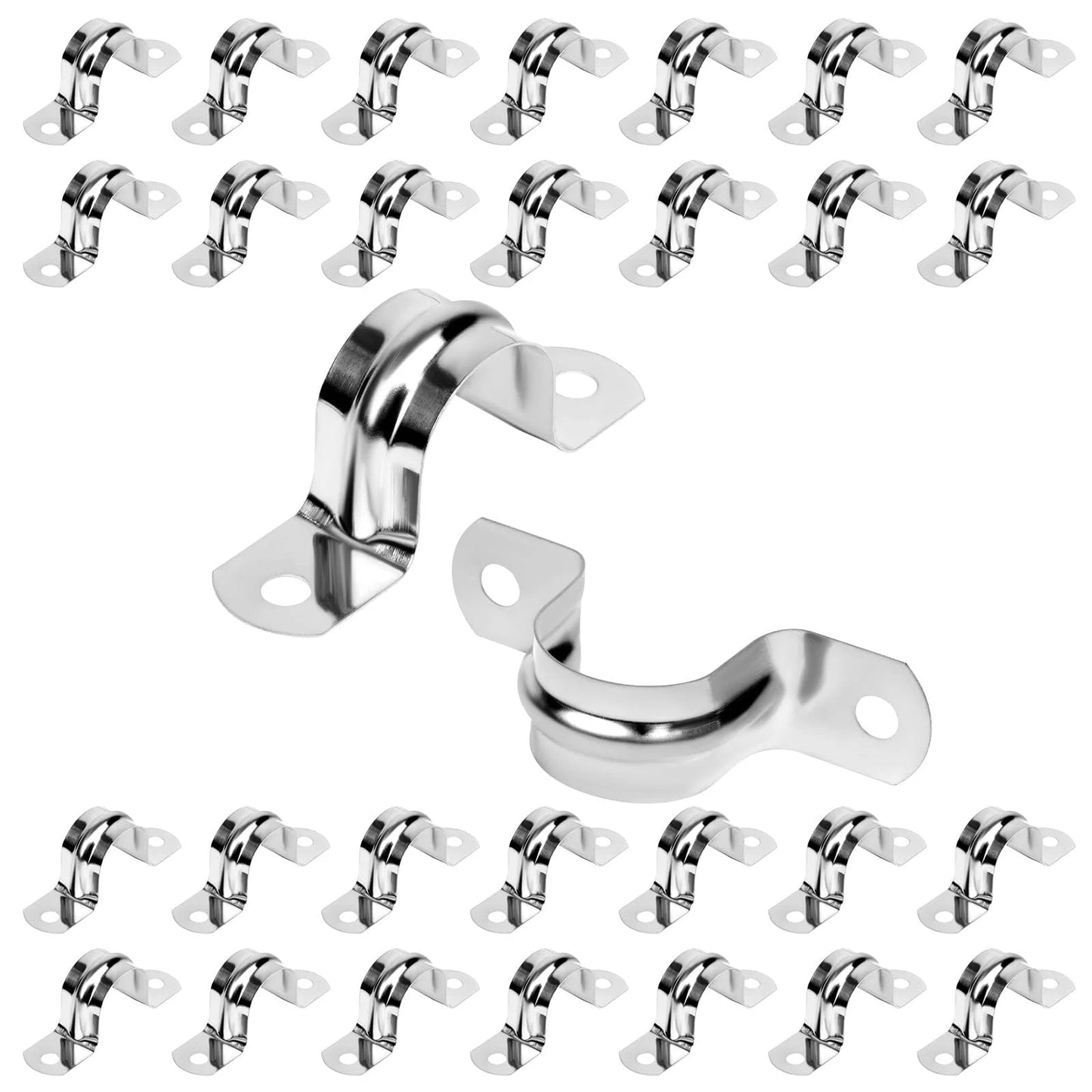 30Pcs 1 Inch Stainless Steel Conduit Clamps With 2 Hole U Bracket Straps Tension Clips For Pipe And Cable Fixing On Wood Metal Concrete