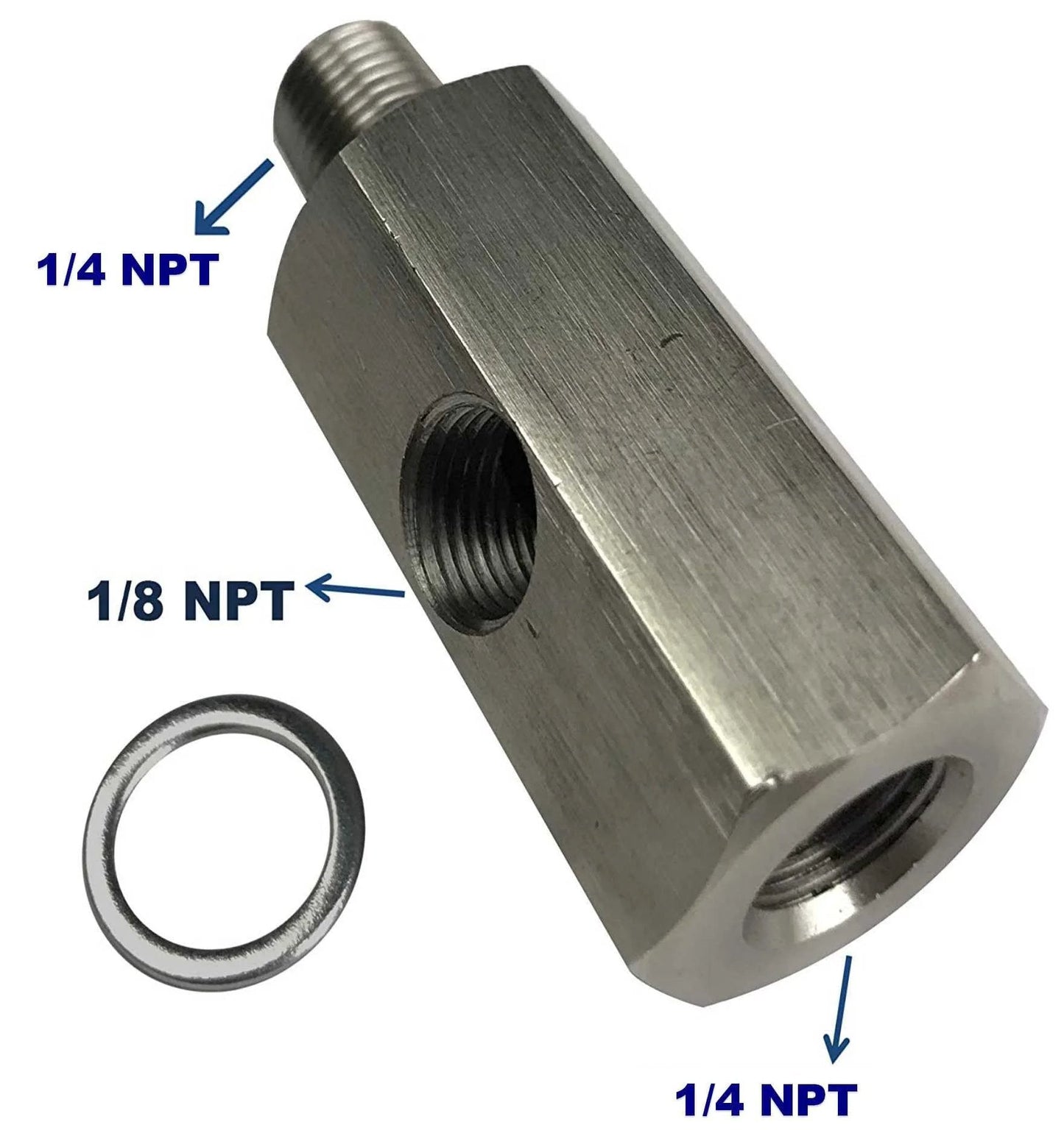 Oil Pressure Sensor Tee Adapter 1/4 NPT Female To Male With 1/8 NPT Side Port For Turbo Feed Line Gauge Stainless Steel Hose T Fittings