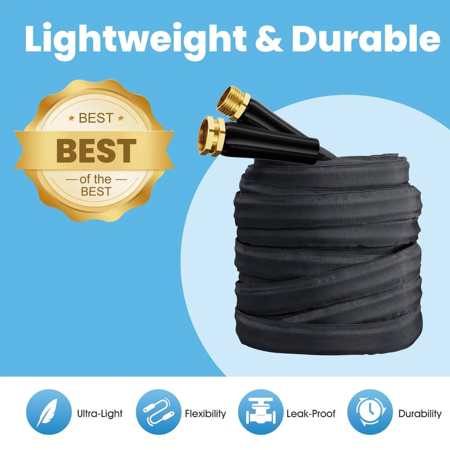 Image of a rolled up Non Expanding 100 Foot Garden Hose With Lightweight Flexible Design For Easy Handling, Burst Resistant, Lead Free, Anti Kink, High Pressure Water Flow, Durable, Tangle Free, Kid Friendly Haeteir 2025 Upgrade.