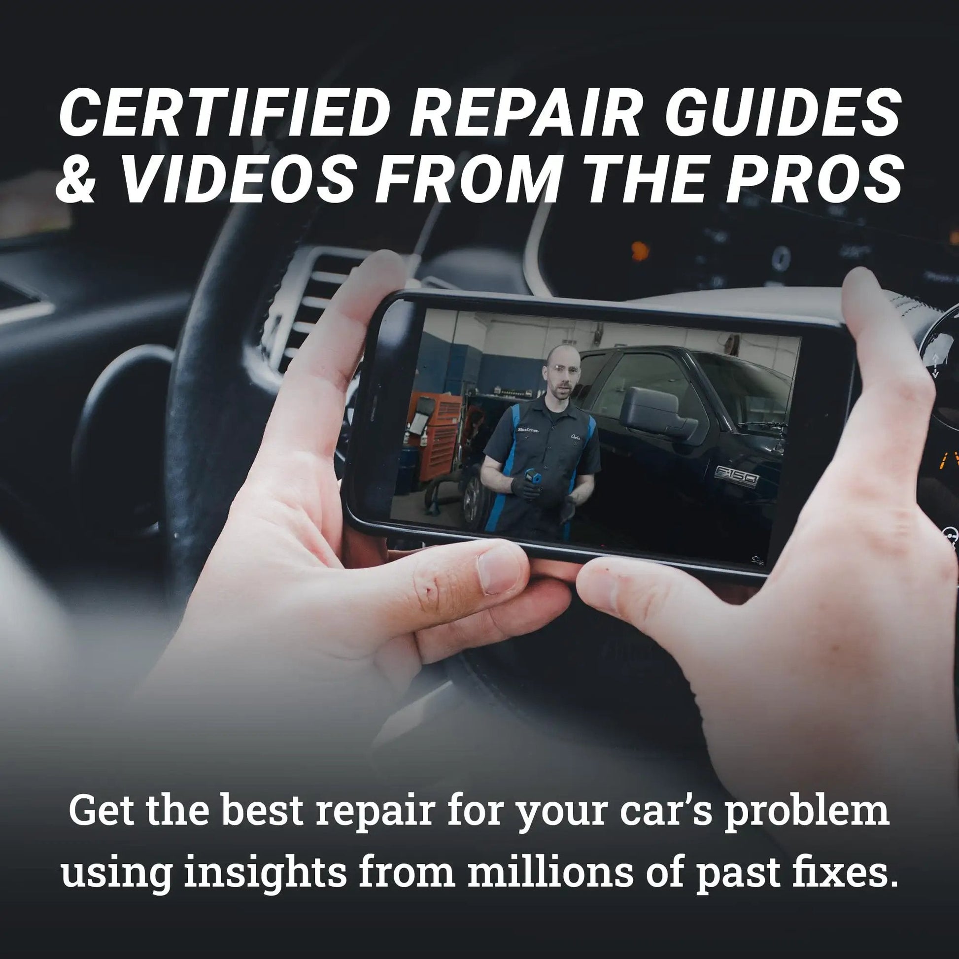Hand holding smartphone displaying a professional repair video for vehicle diagnostics and troubleshooting.