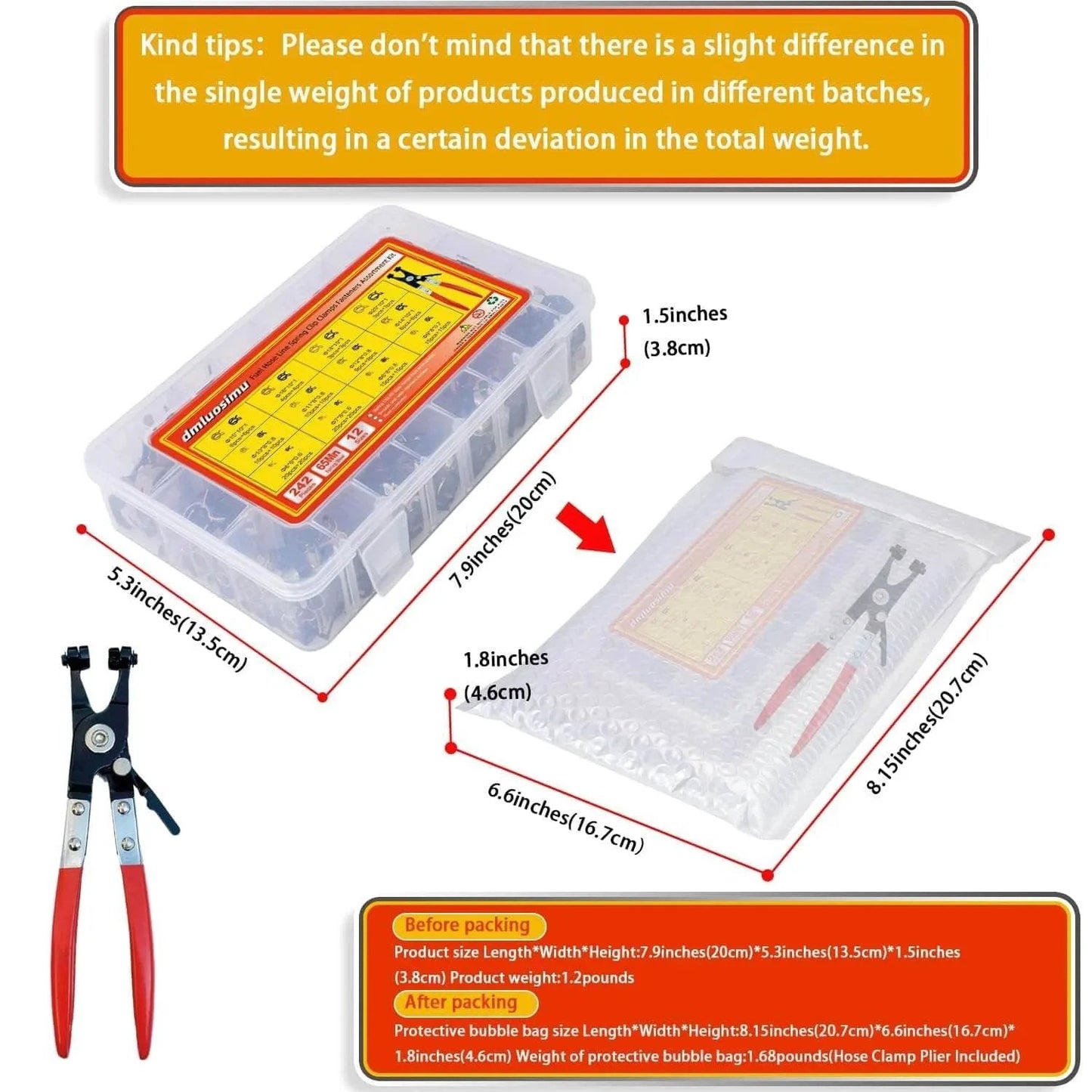 242 Piece Set Spring Band Hose Clamp Assortment Kit 6 To 25 Mm With Hose Clamp Pliers Black And Color Zinc Plated Hose Clips
