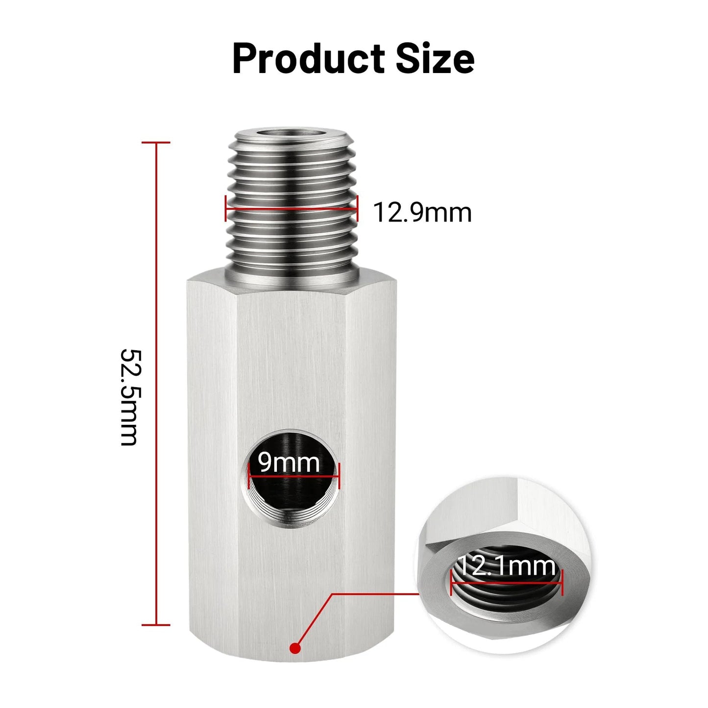 Stainless Steel Oil Pressure Sensor Tee Adapter With 1/4 NPT Female Outlet 1/4 NPT Male Inlet And 1/8 NPT Female Center Port 304