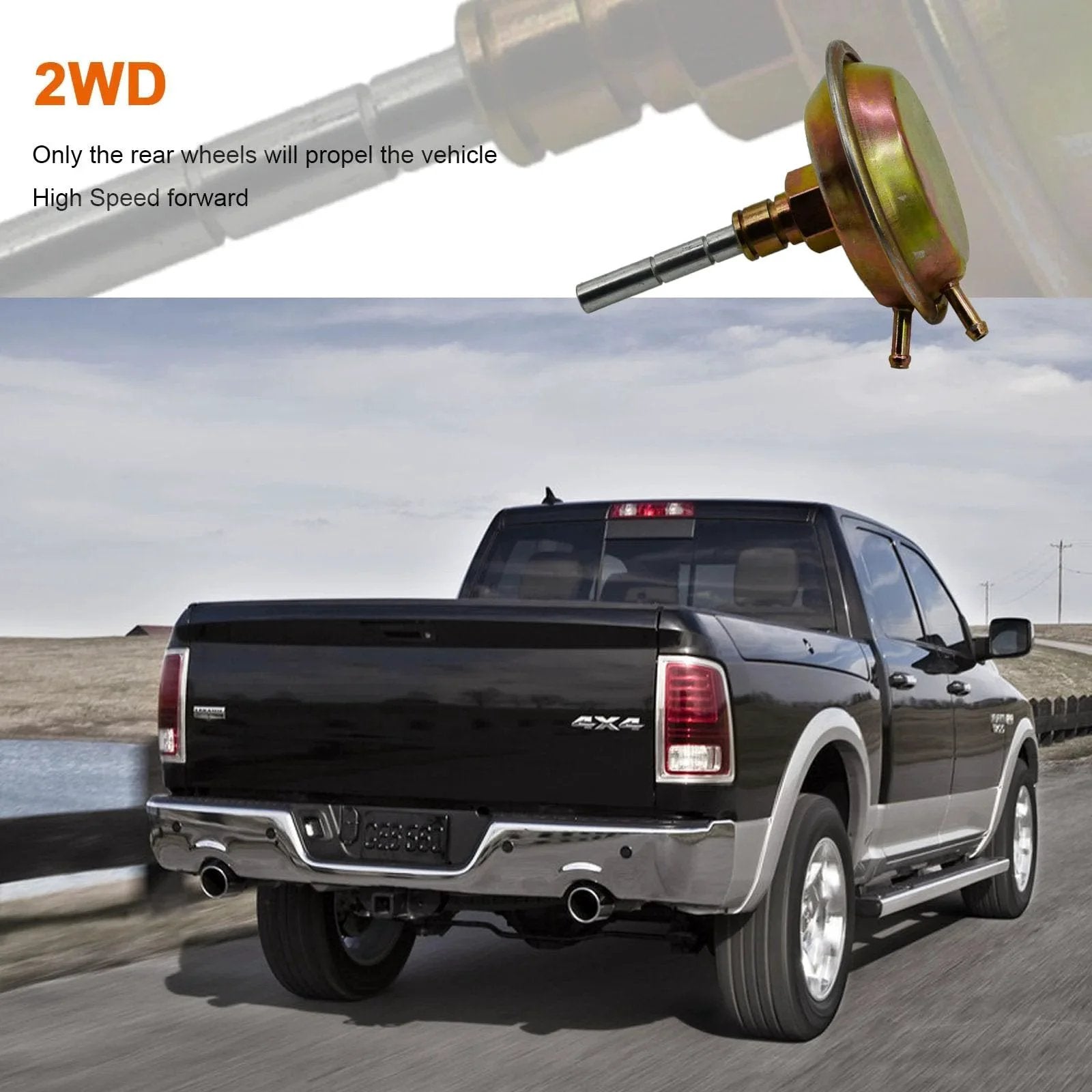 Rear view of Dodge Ram 4x4 truck used with Front 4WD Vacuum Shift Actuator Direct Fit Replacement No Fuss Install
