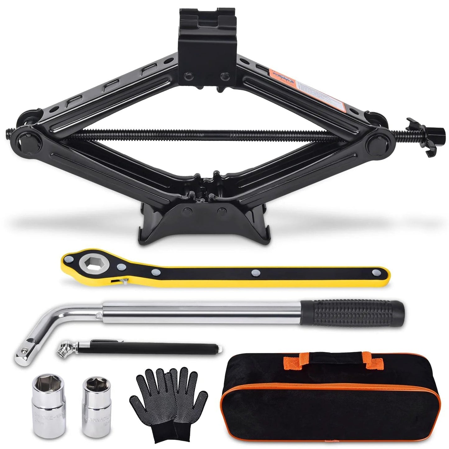 2 Ton Scissor Car Jack And Tire Change Kit With Lug Wrench For Cars, SUVs, And MPVs Emergency Roadside Kit With Lifting Range From 4.33 Inches To 15.75 Inches, Durable Portable Lift For Low Chassis And High Body Vehicles