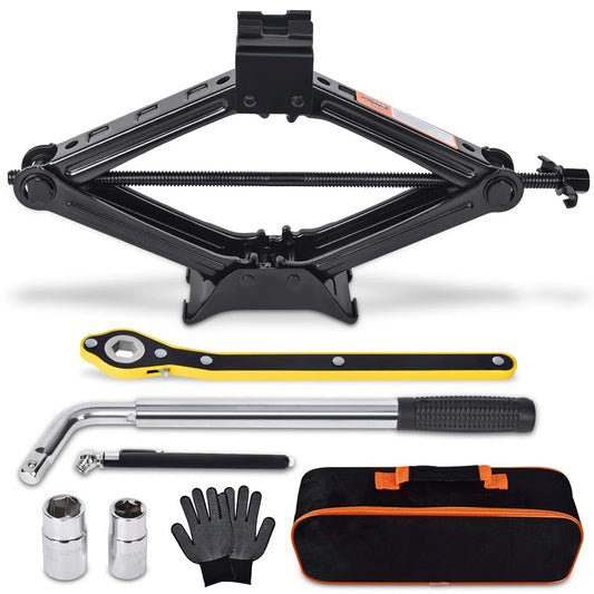 2 Ton Scissor Car Jack And Tire Change Kit With Lug Wrench For Cars, SUVs, And MPVs Emergency Roadside Kit With Lifting Range From 4.33 Inches To 15.75 Inches, Durable Portable Lift For Low Chassis And High Body Vehicles