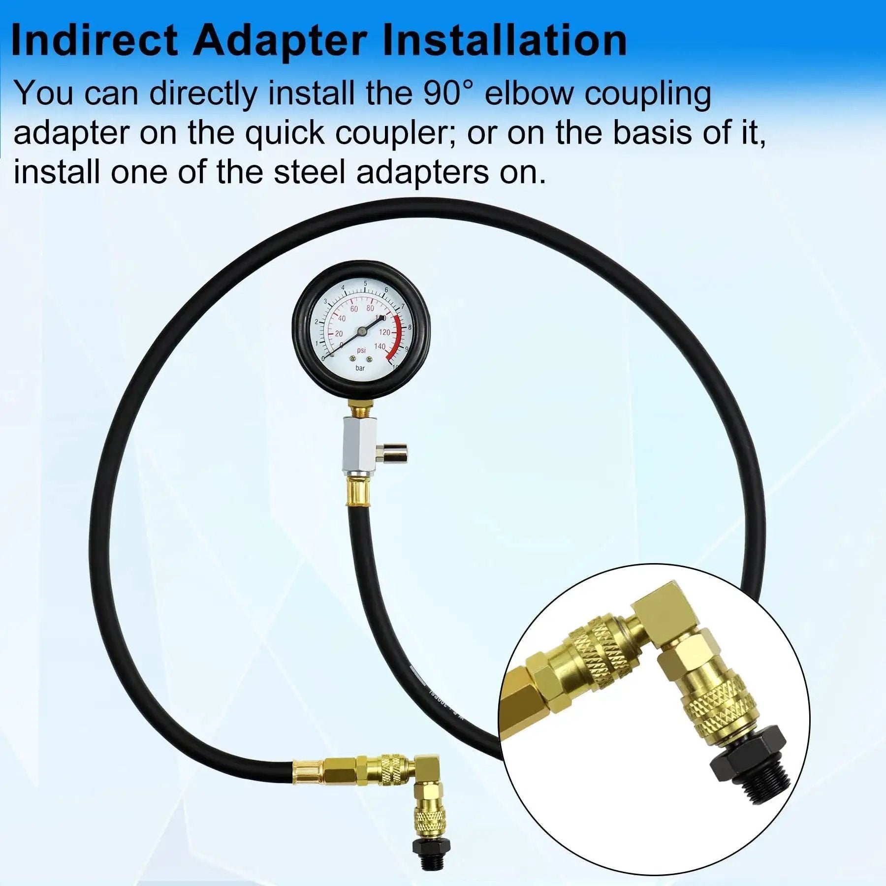 Oil Pressure Tester Tool Kit 0-140 PSI Gauge with hose and adapters for indirect adapter installation in blue case