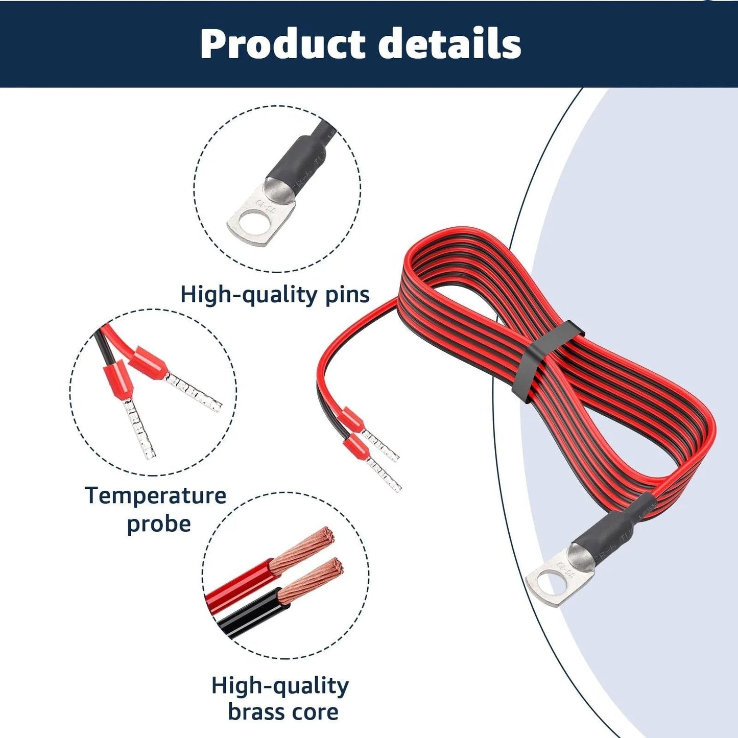 Temperature Sensor Replacement For Victron Energy That Is A Must Have For Precision Battery Temperature Monitoring And Easy Plug In Compatibility With Quattro And MultiPlus Inverter Chargers Cerbo GX And Venus GX For Reliable Charging Performance showing high-quality pins, probe, and brass core