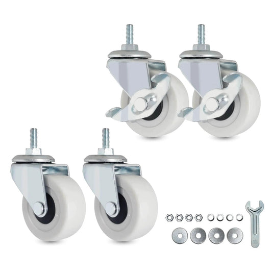 M6 Threaded Stem Caster Wheels 2 Inch PVC Silent No Noise No Scratch Replacement For Tiny Shelving with Brake Swivel Set and Tools