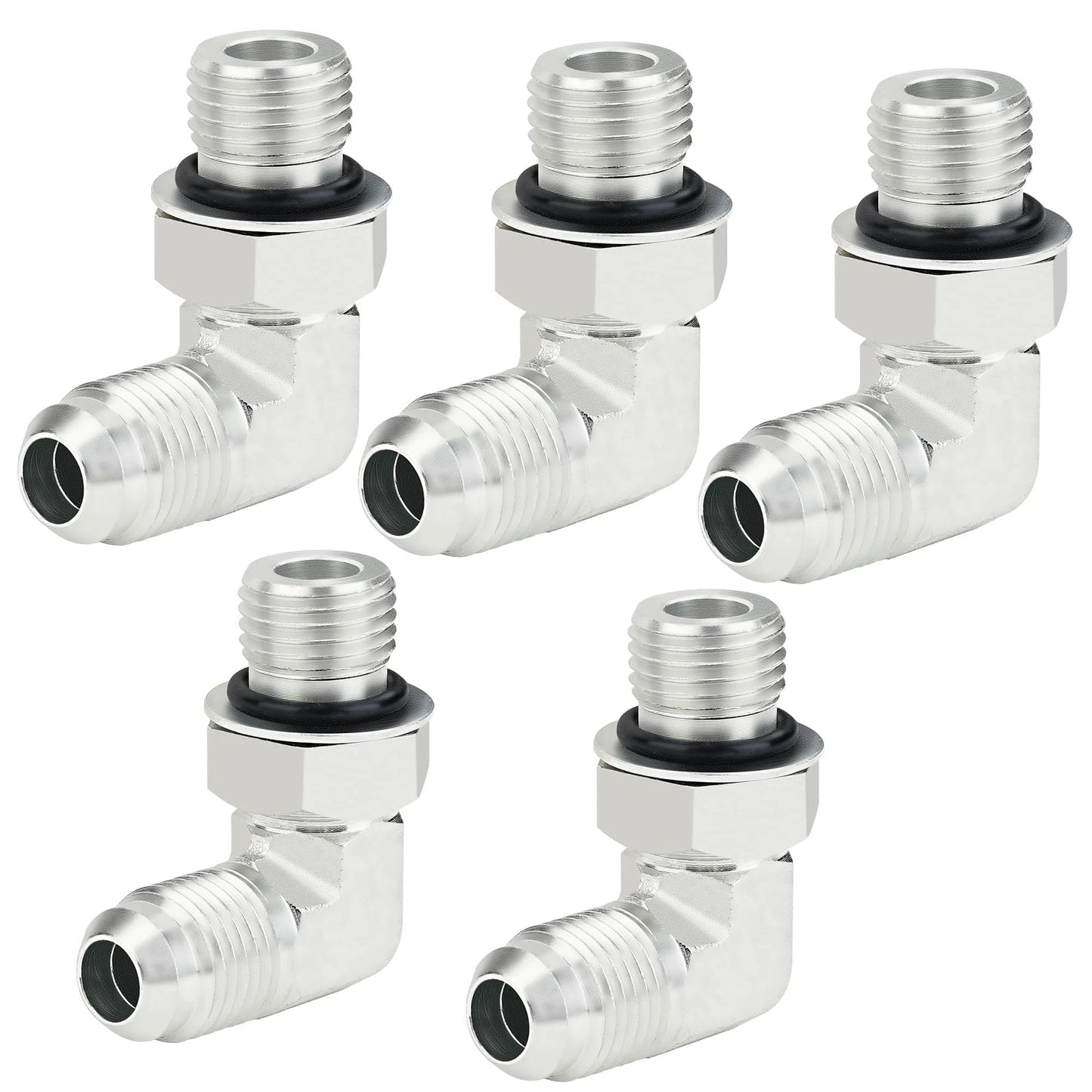 Five Pack 3/8 Inch Hydraulic Hose Fittings 90 Degree Elbow JIC to SAE ORB Male 3/8 JIC 37 Degree Cone Seat With O Ring For No Hassle Tight Routing ANCIMOON