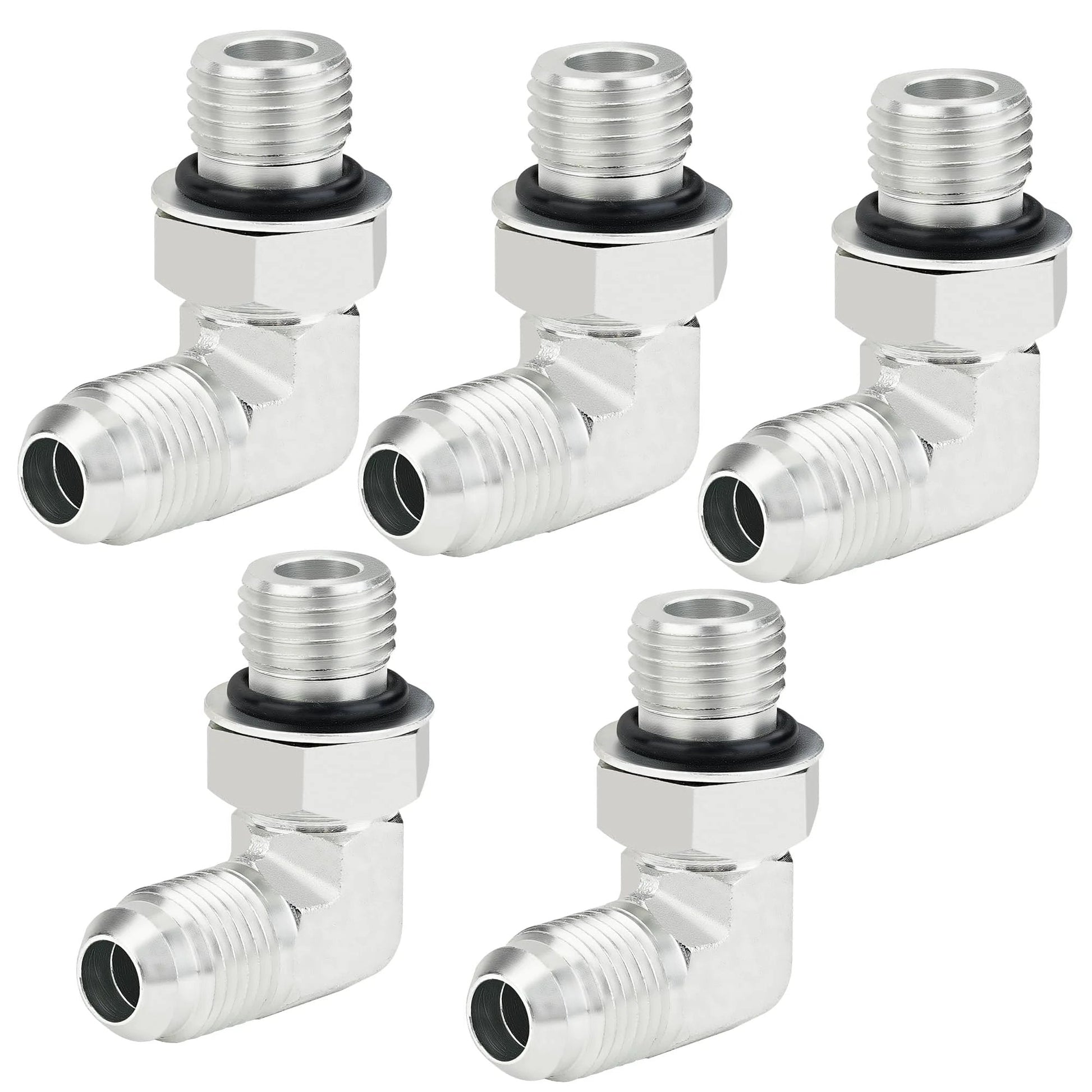 Five Pack 3/8 Inch Hydraulic Hose Fittings 90 Degree Elbow JIC to SAE ORB Male 3/8 JIC 37 Degree Cone Seat With O Ring For No Hassle Tight Routing ANCIMOON
