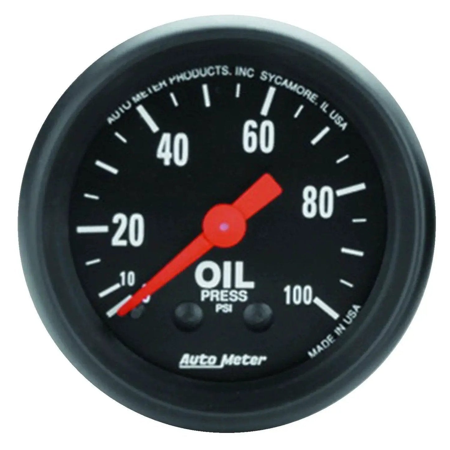 Z-Series Mechanical Oil Pressure Gauge 2-1/16 Inch By Auto Meter 2604 With Incandescent Dial Lighting, no electrical system needed.