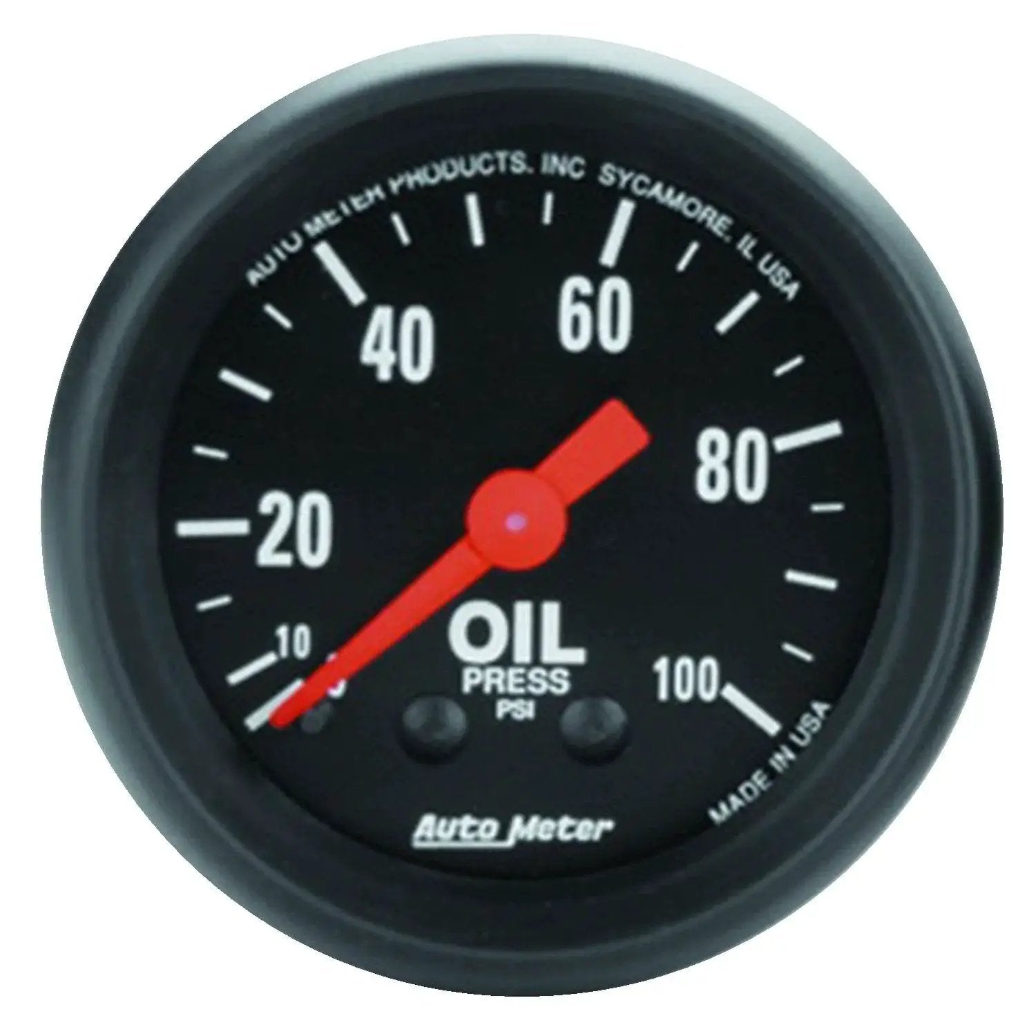 Z-Series Mechanical Oil Pressure Gauge 2-1/16 Inch By Auto Meter 2604 With Incandescent Dial Lighting, no electrical system needed.