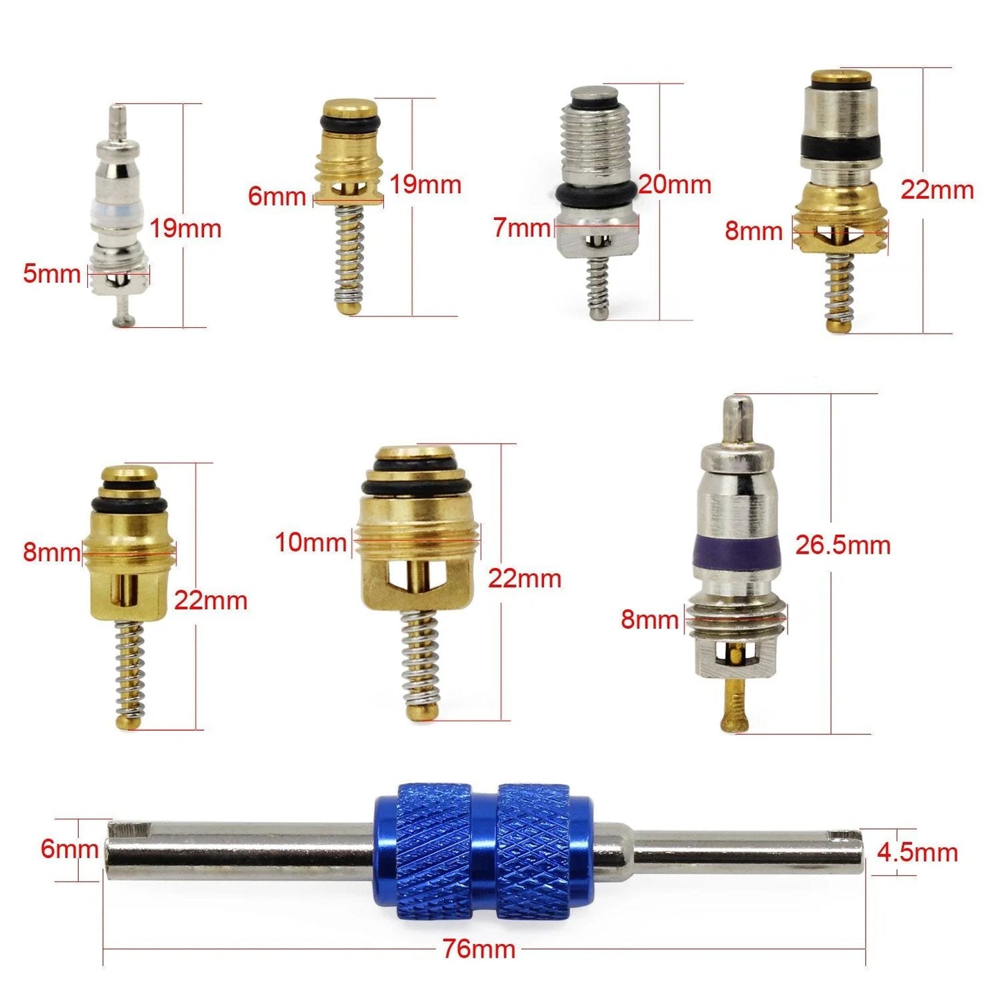 Pro Grade 40 Pc Car Air Conditioning Valve Core Kit For R12 R134a Refrigerant Systems With Double Head Dismantling Remover Tools