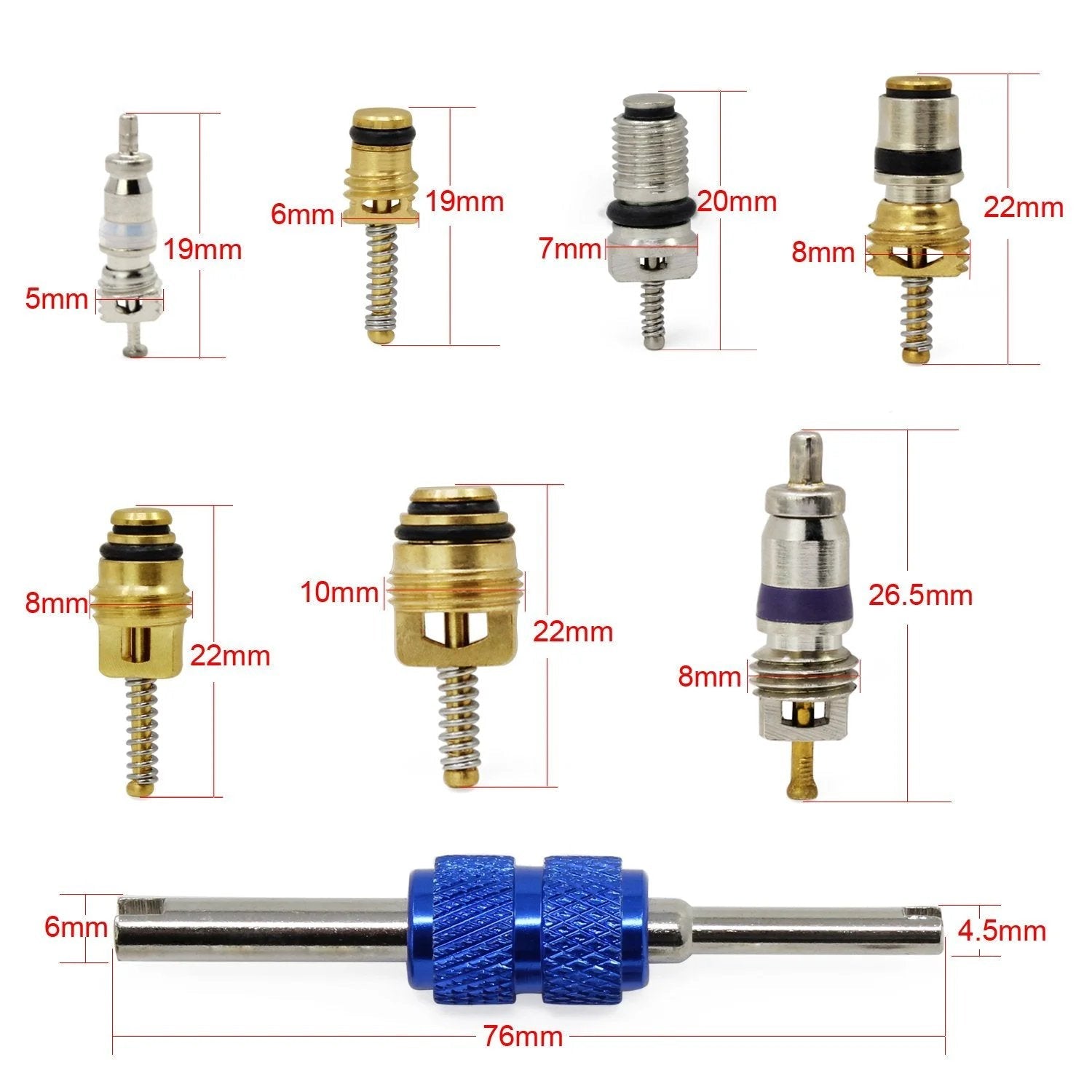 Pro Grade 40 Pc Car Air Conditioning Valve Core Kit For R12 R134a Refrigerant Systems With Double Head Dismantling Remover Tools
