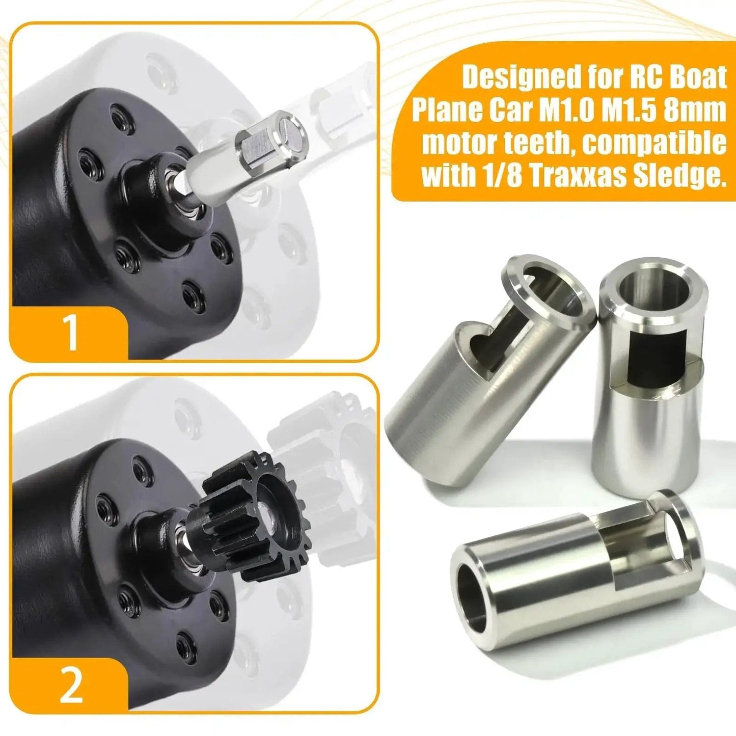 Universal 3Pcs 8mm To 5mm RC Gear Adapter Sleeve Stainless Steel Pinion Reducer for Traxxas Sledge RC boats planes cars
