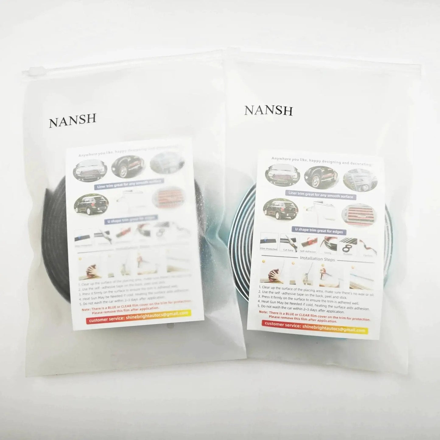 Universal Car Exterior And Interior Molding Trim Self Adhesive PVC Strip in packaging with installation guide visible