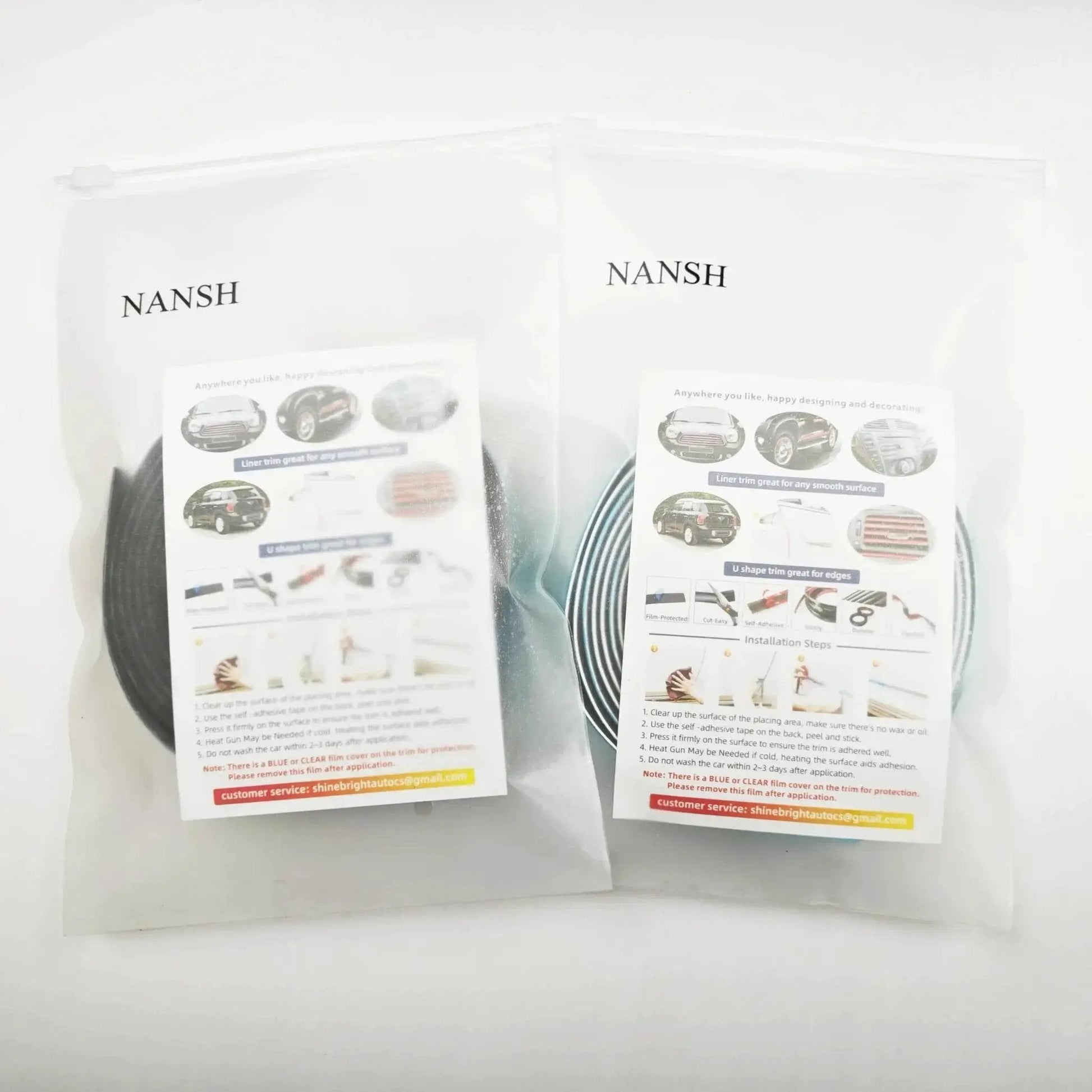 Universal Car Exterior And Interior Molding Trim Self Adhesive PVC Strip in packaging with installation guide visible