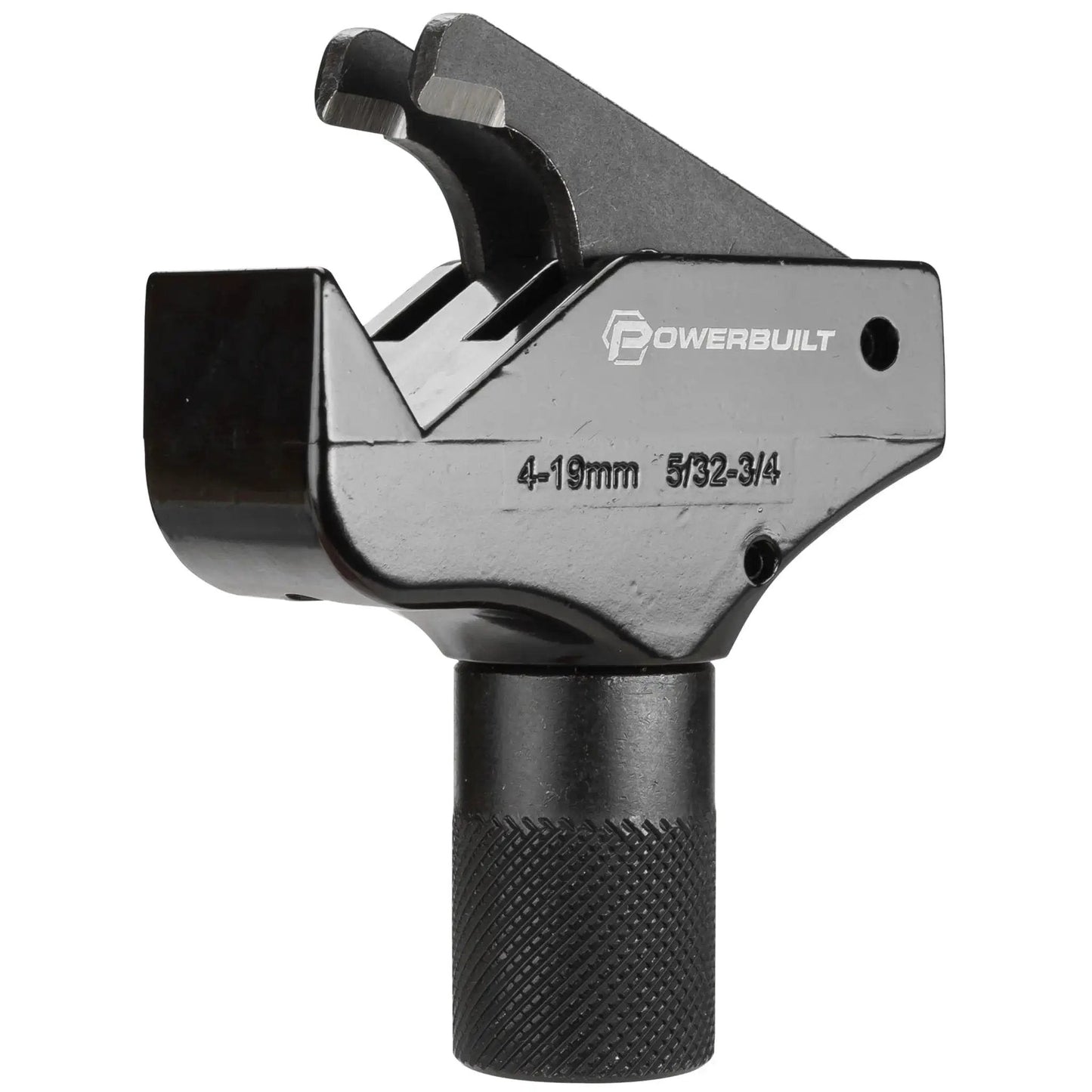 Universal Thread Repair Tool For SAE And Metric Threads With Adjustable Pitch, black metal tool, side view