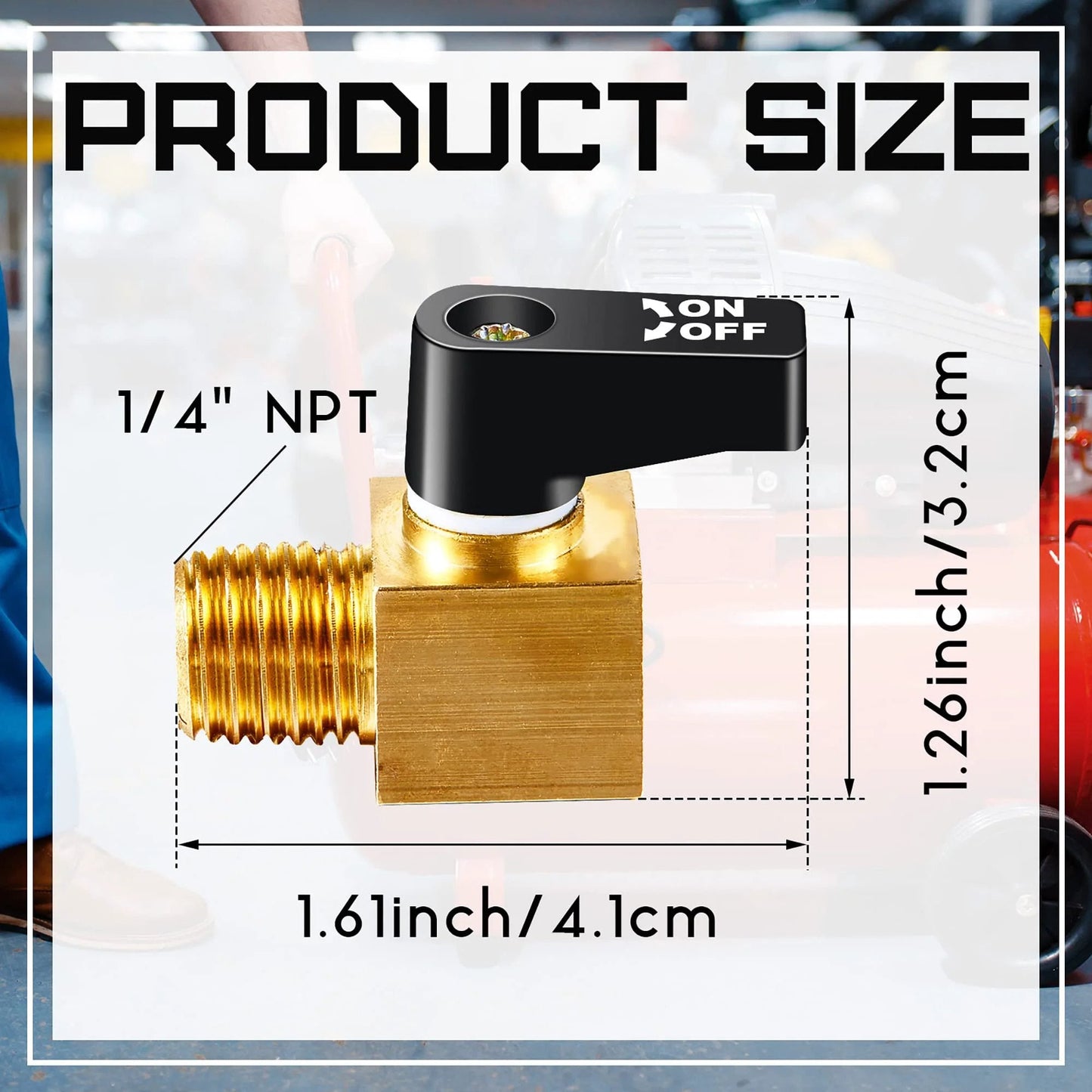 Air Compressor Drain Valve Ball Type Brass Mini Metal Tank Valve One Quarter Inch NPT Male To Female Size Shown